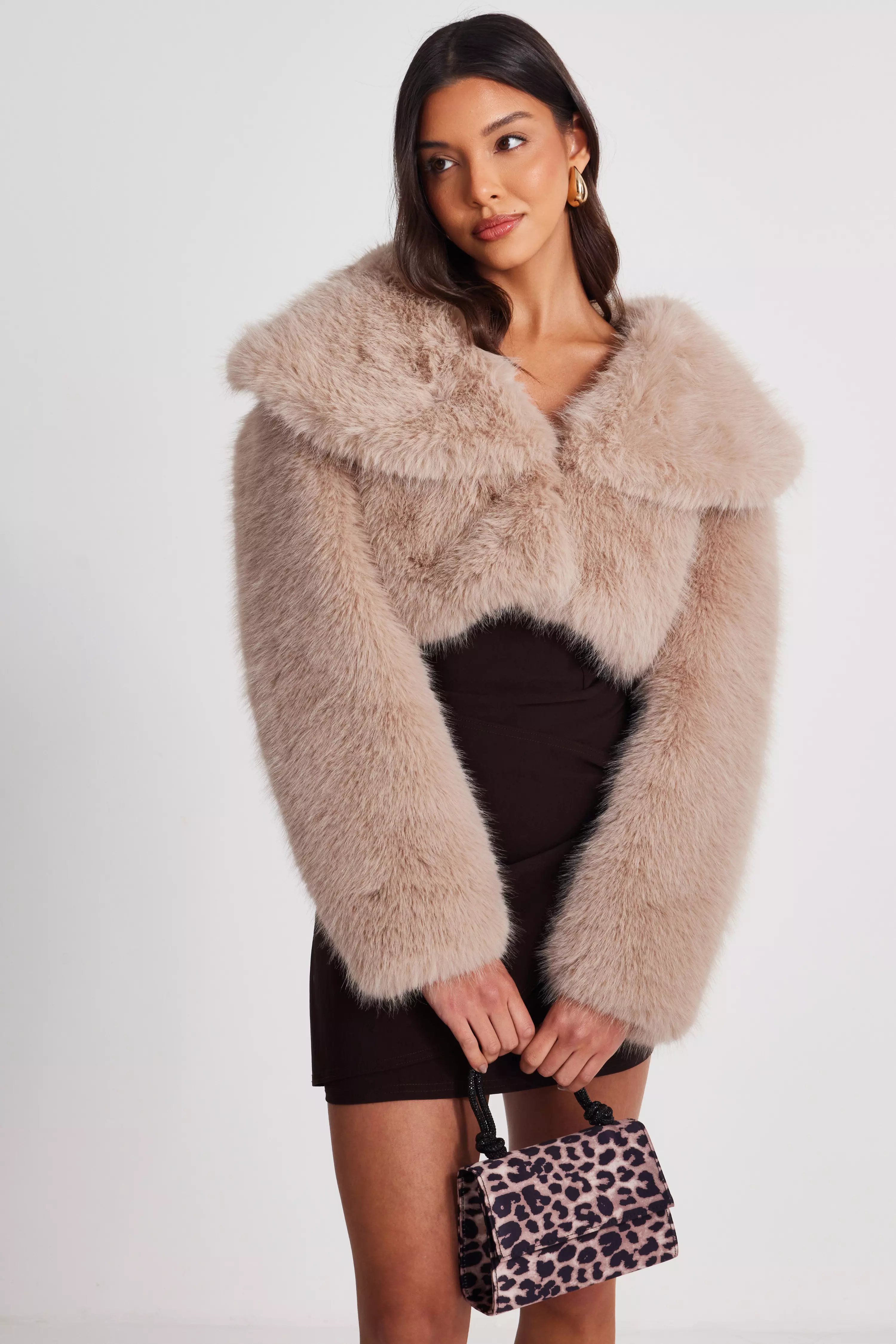 Stone Faux Fur Cropped Jacket