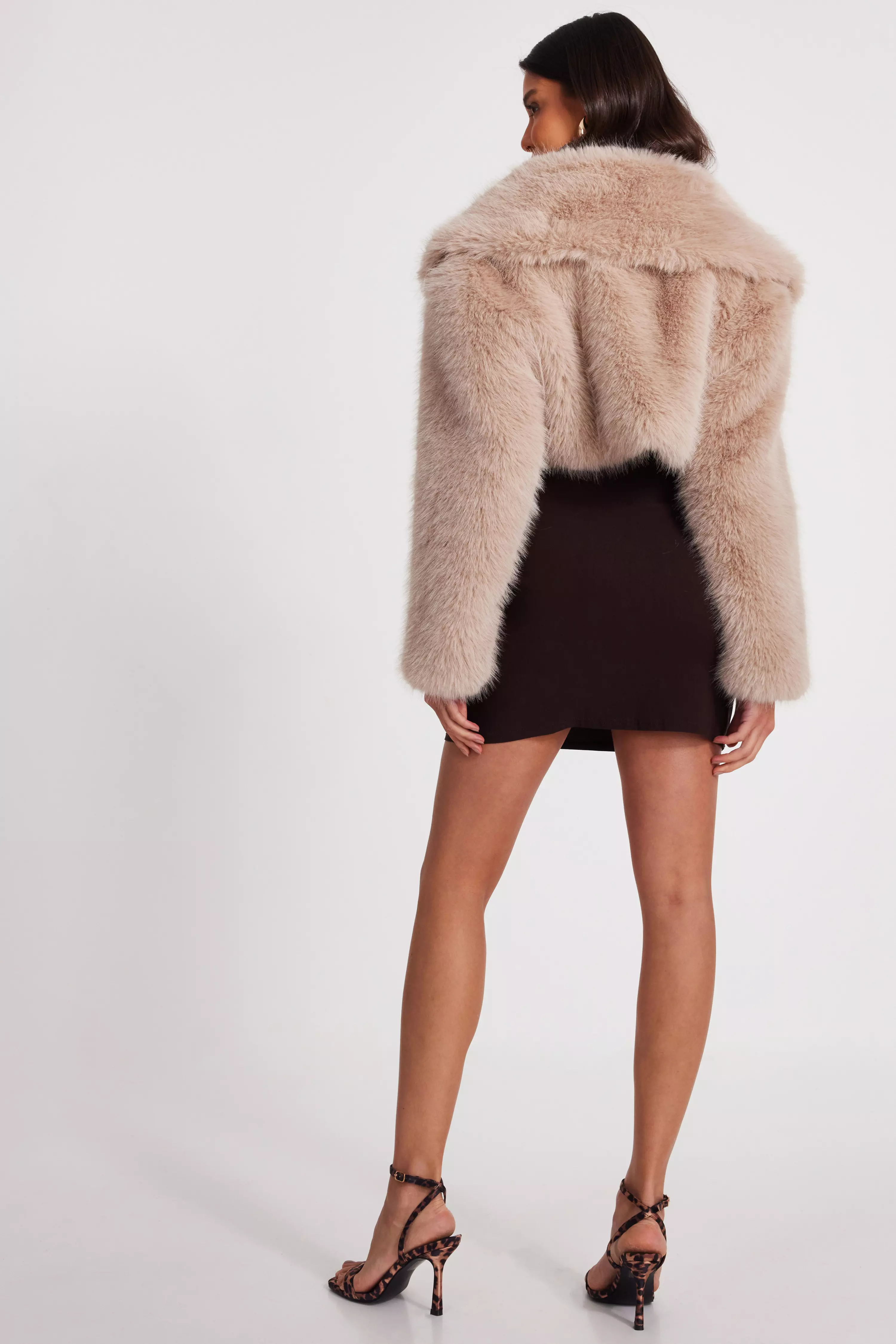 Stone Faux Fur Cropped Jacket