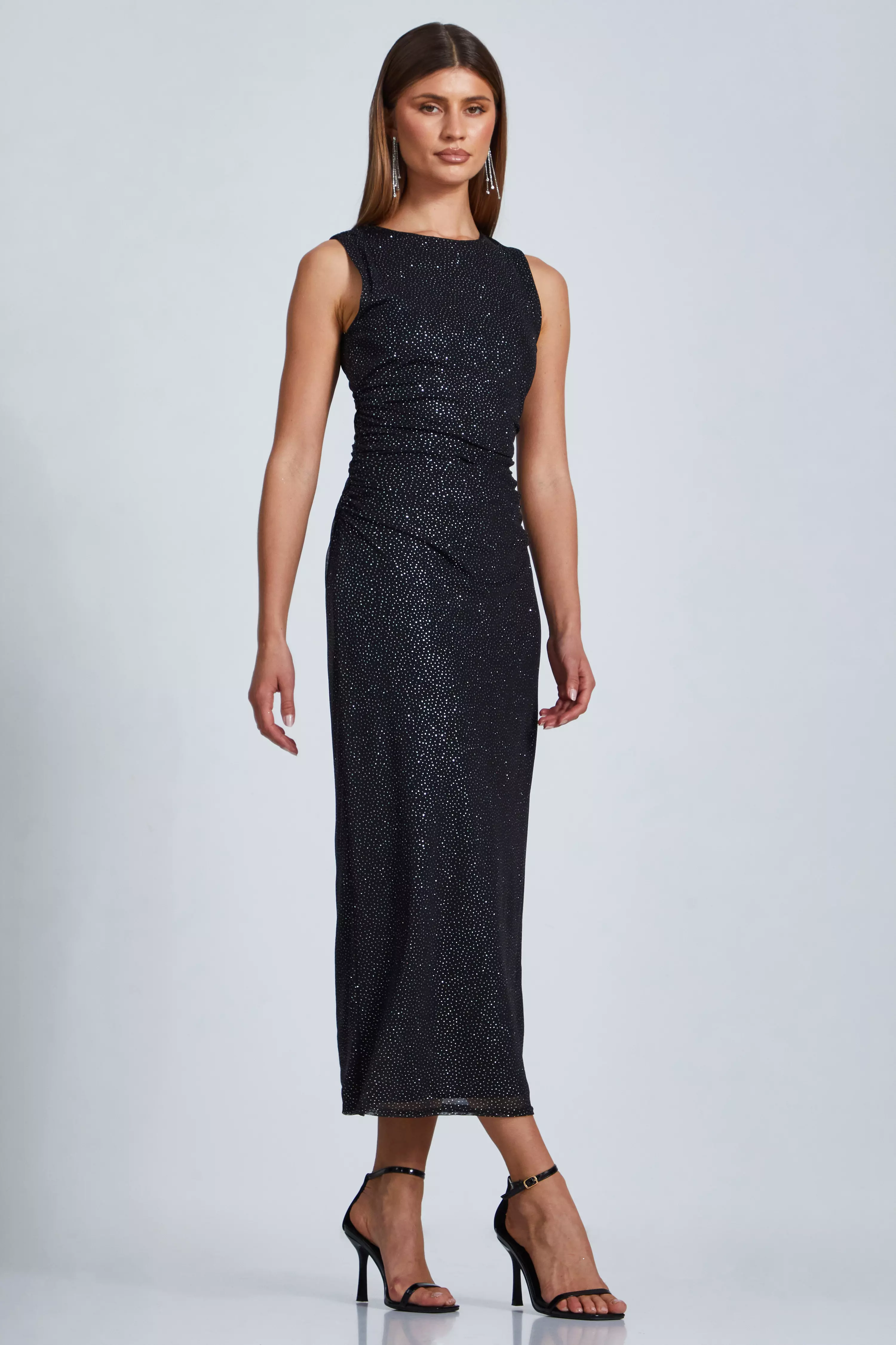 Black Glitter Mesh Midaxi Dress