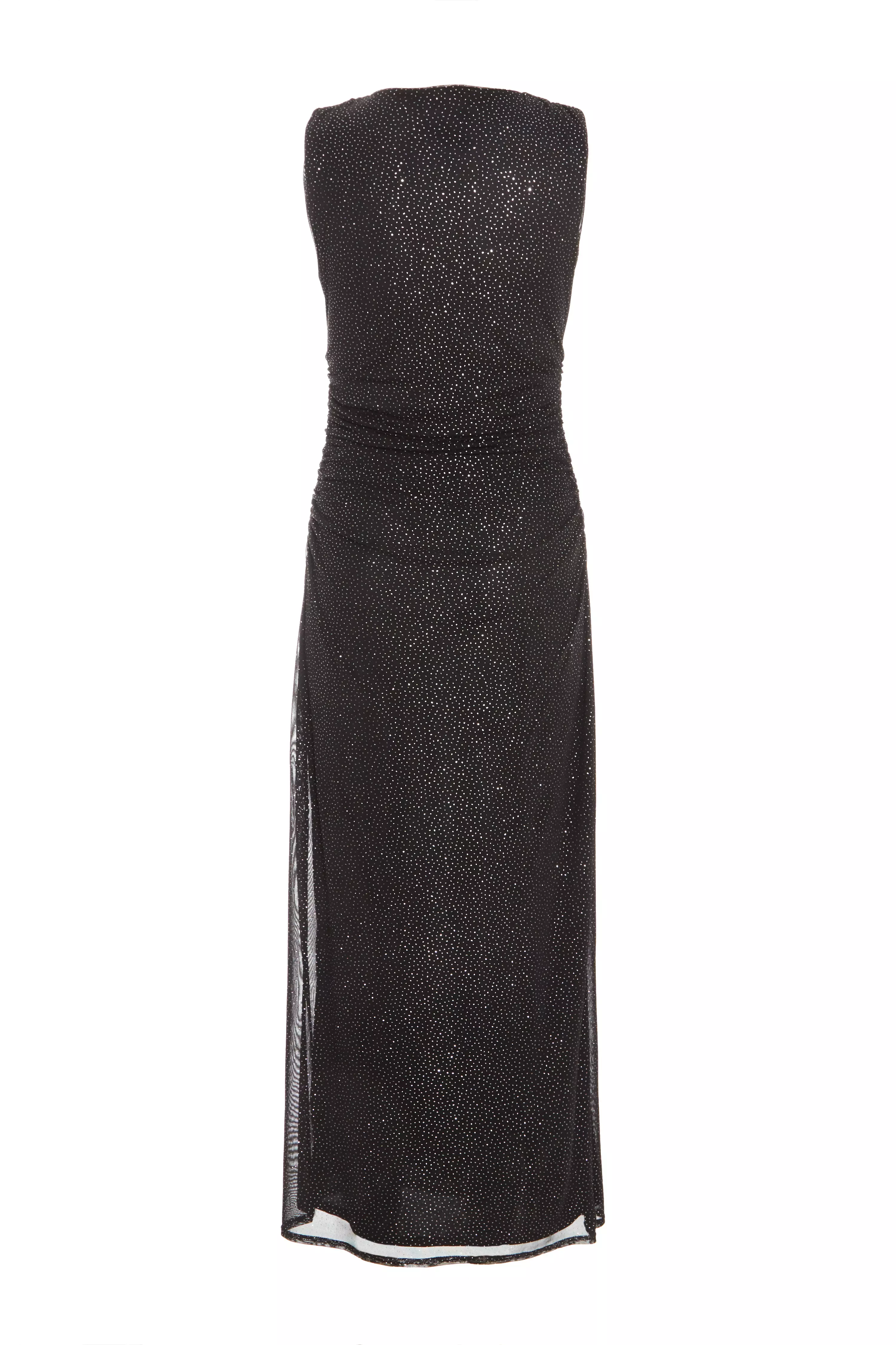 Black Glitter Mesh Midaxi Dress