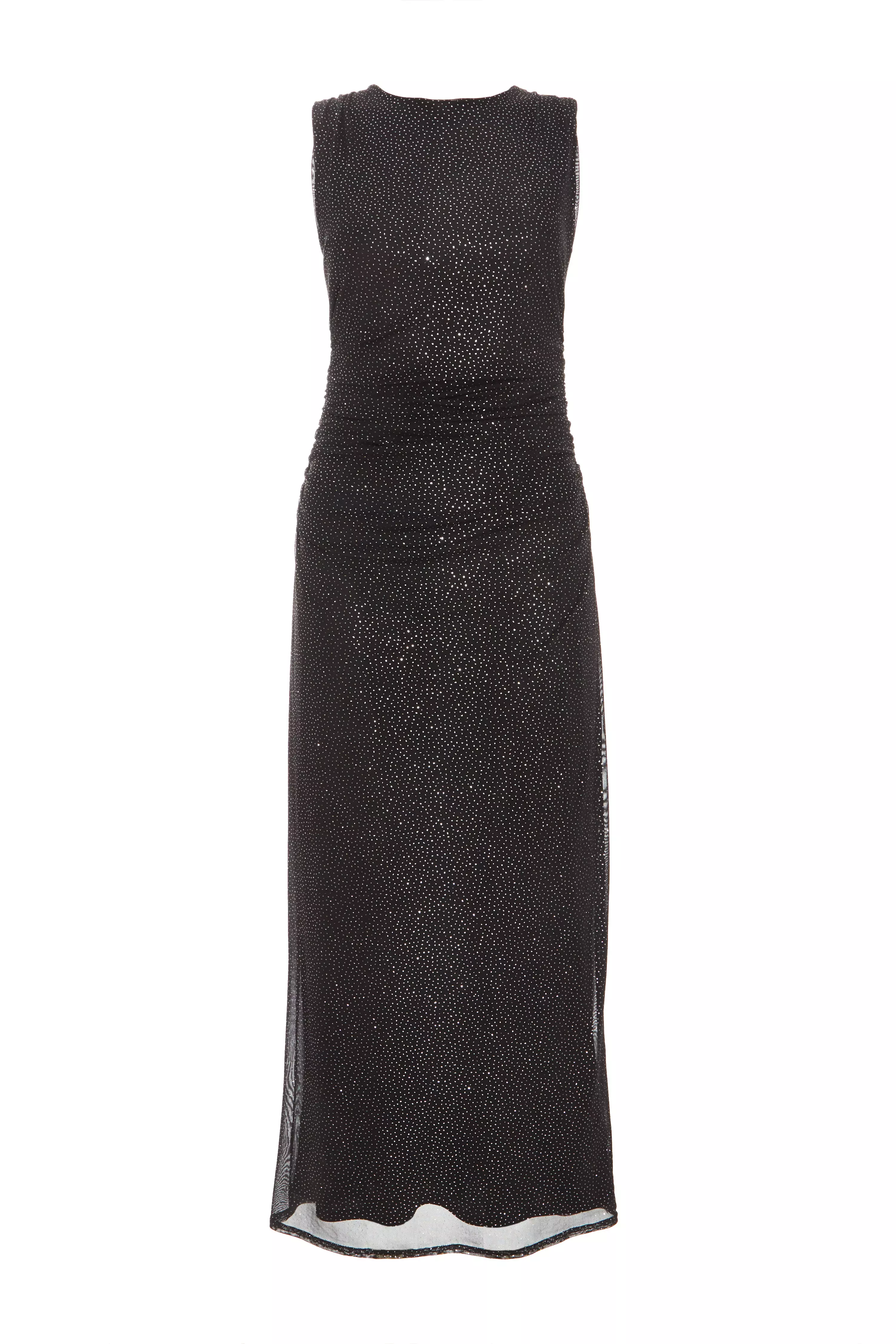 Black Glitter Mesh Midaxi Dress