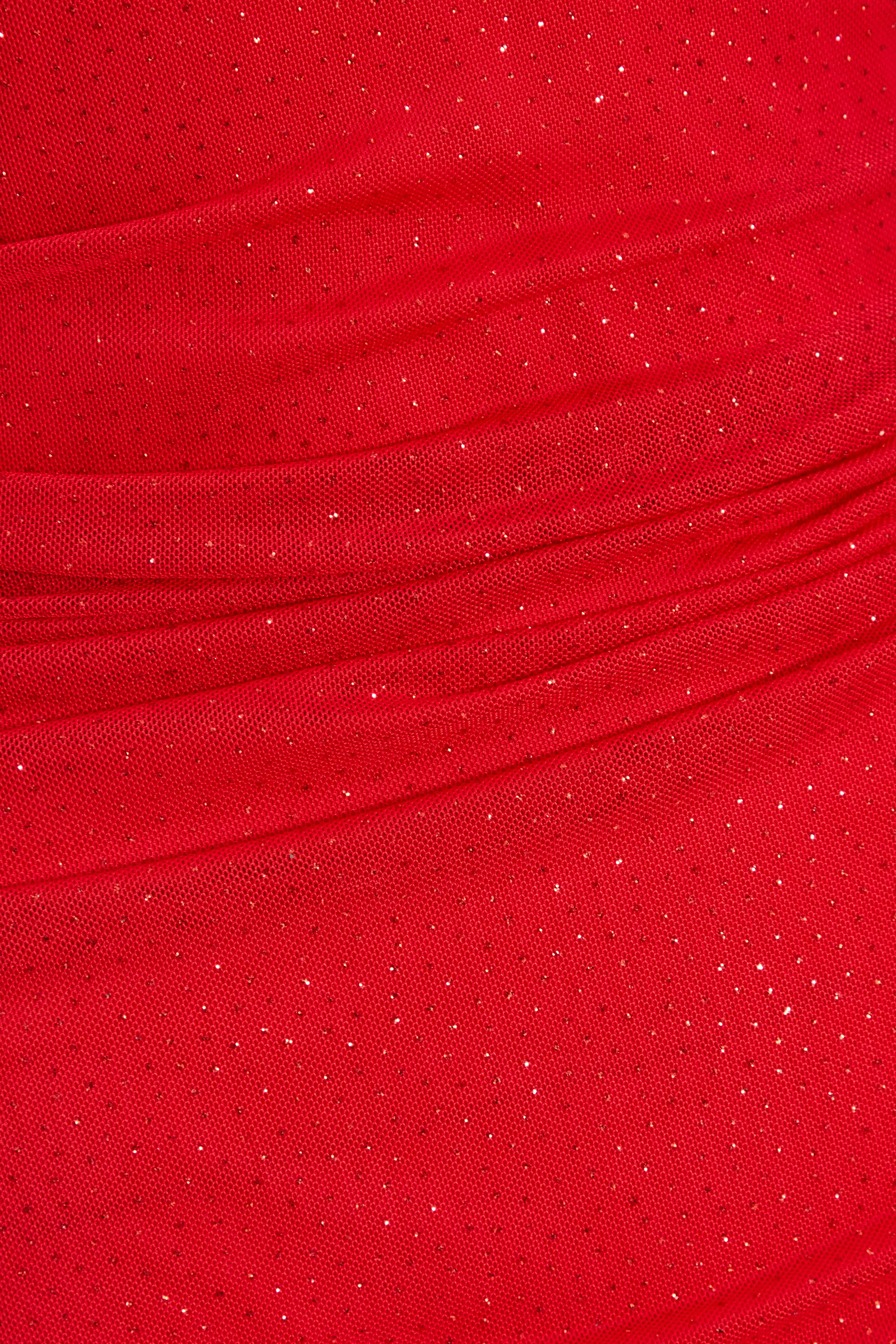 Red Glitter Mesh Midaxi Dress