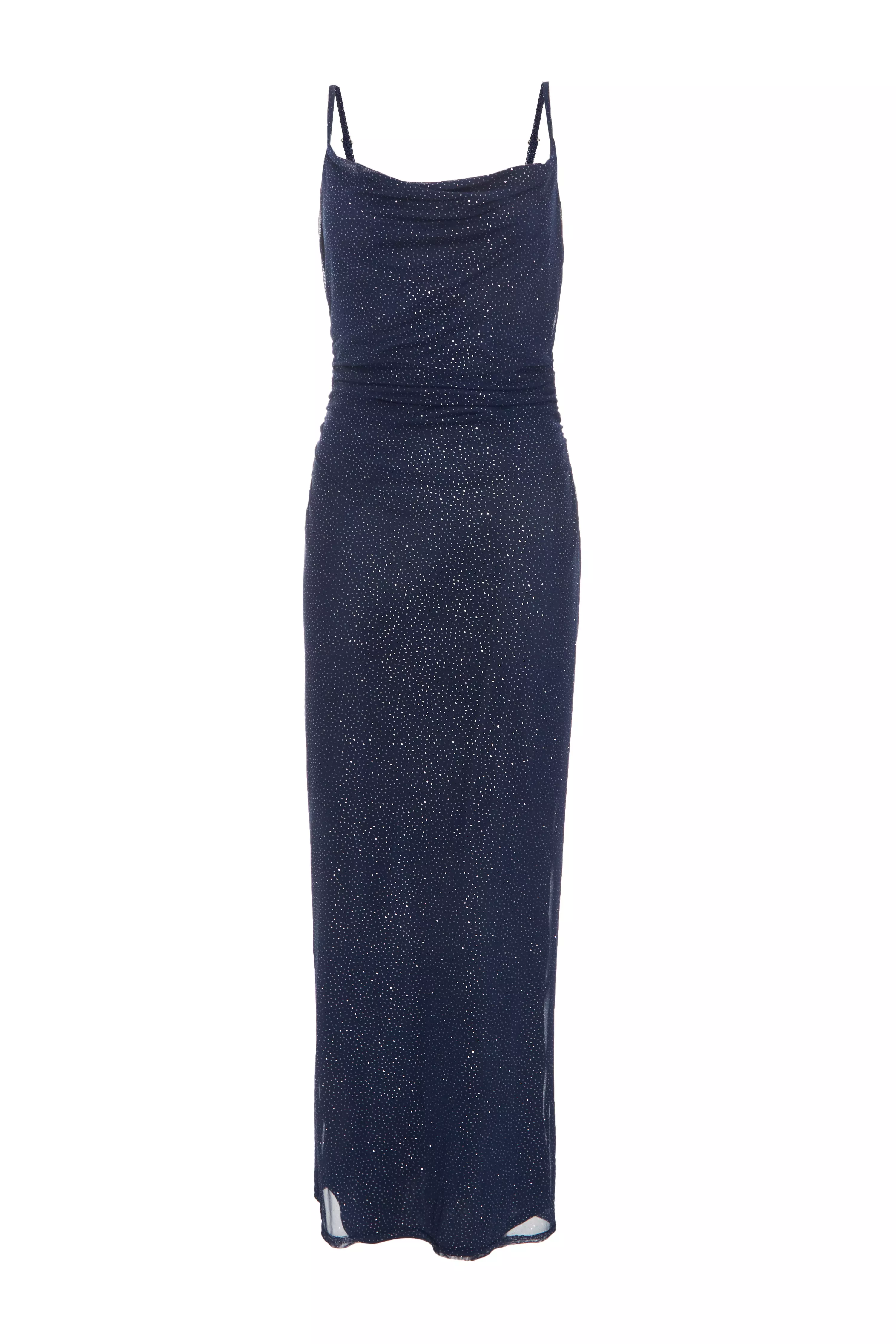 Navy Glitter Mesh Midaxi Dress