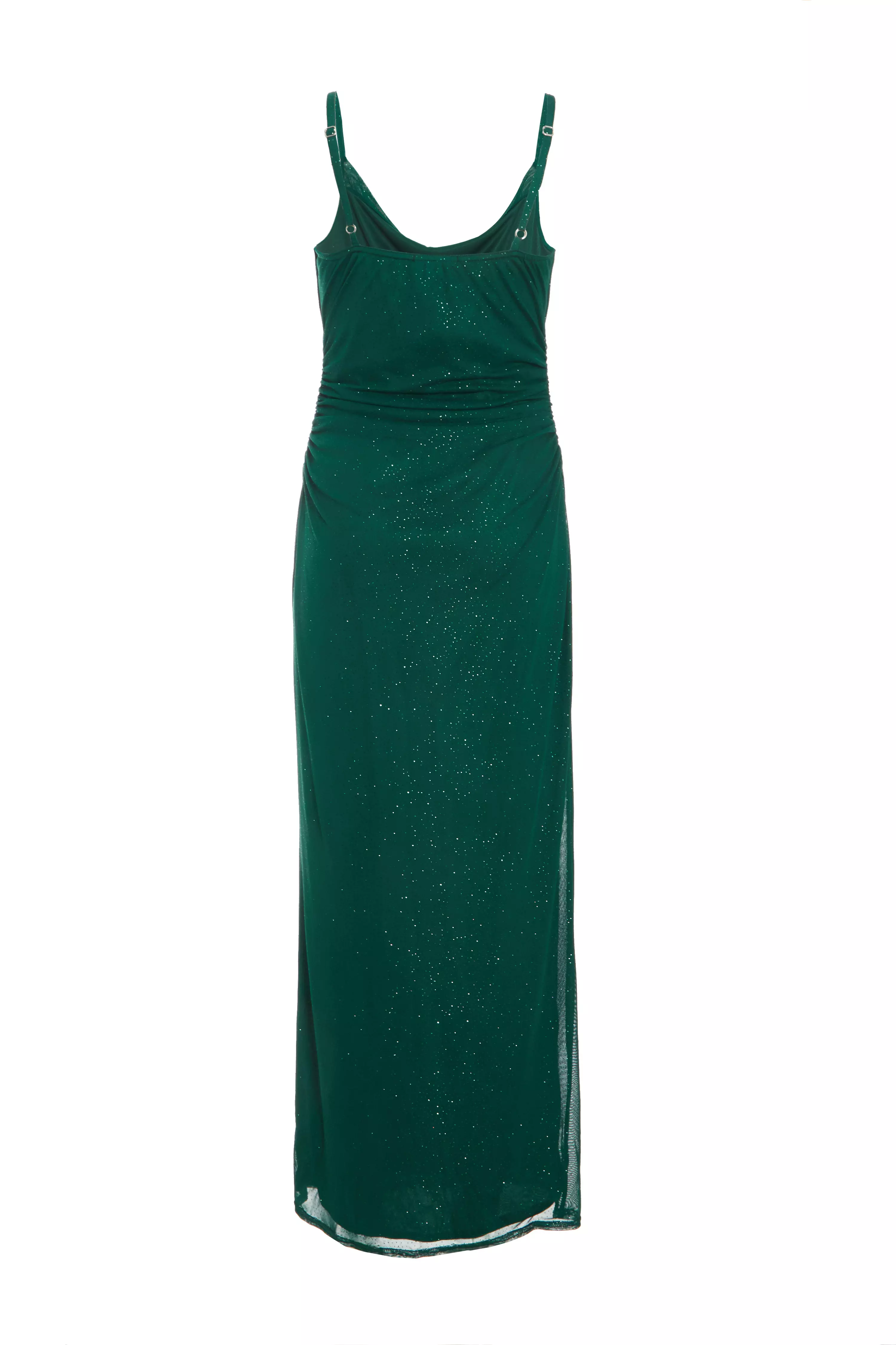 Bottle Green Glitter Mesh Midaxi Dress