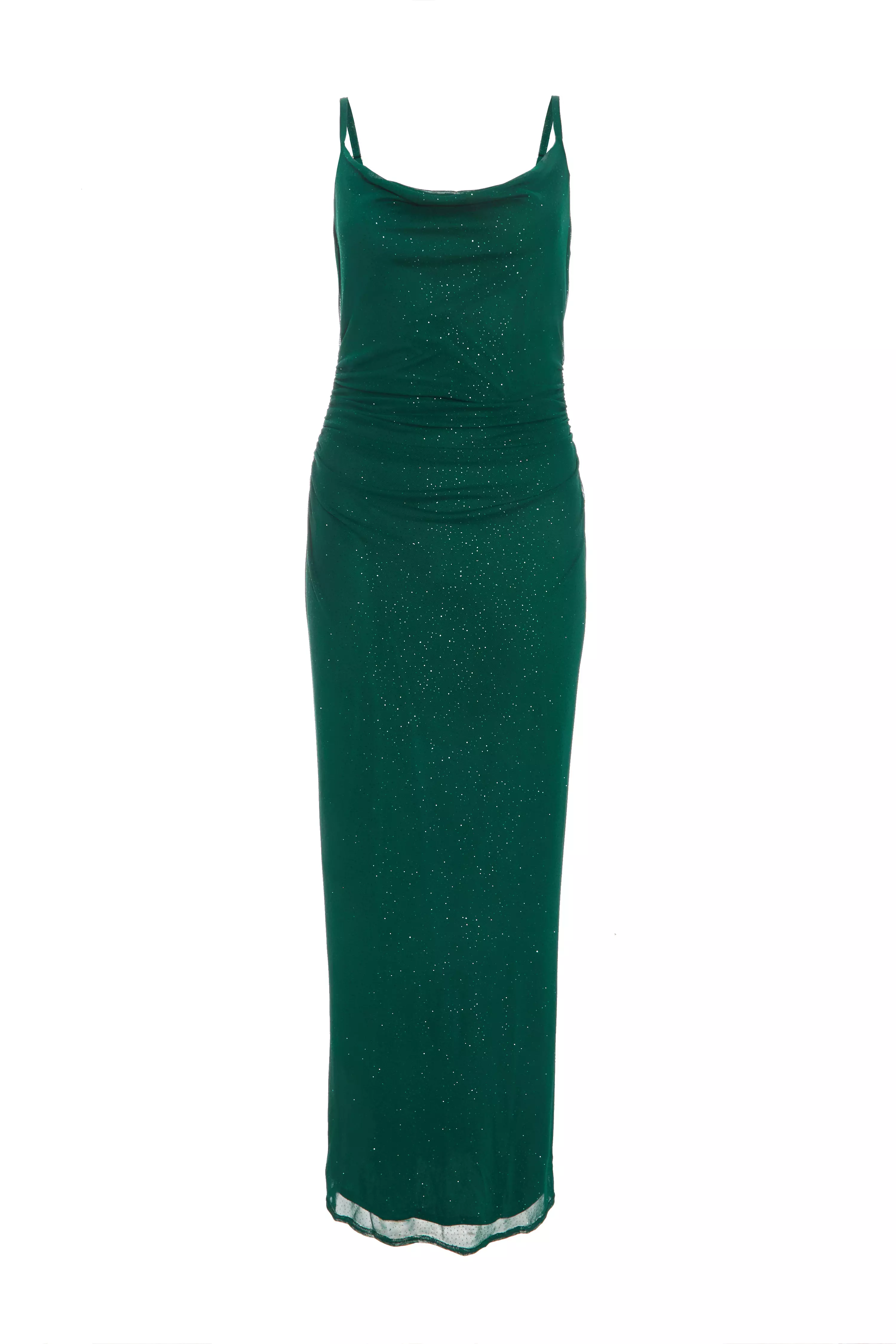 Bottle Green Glitter Mesh Midaxi Dress