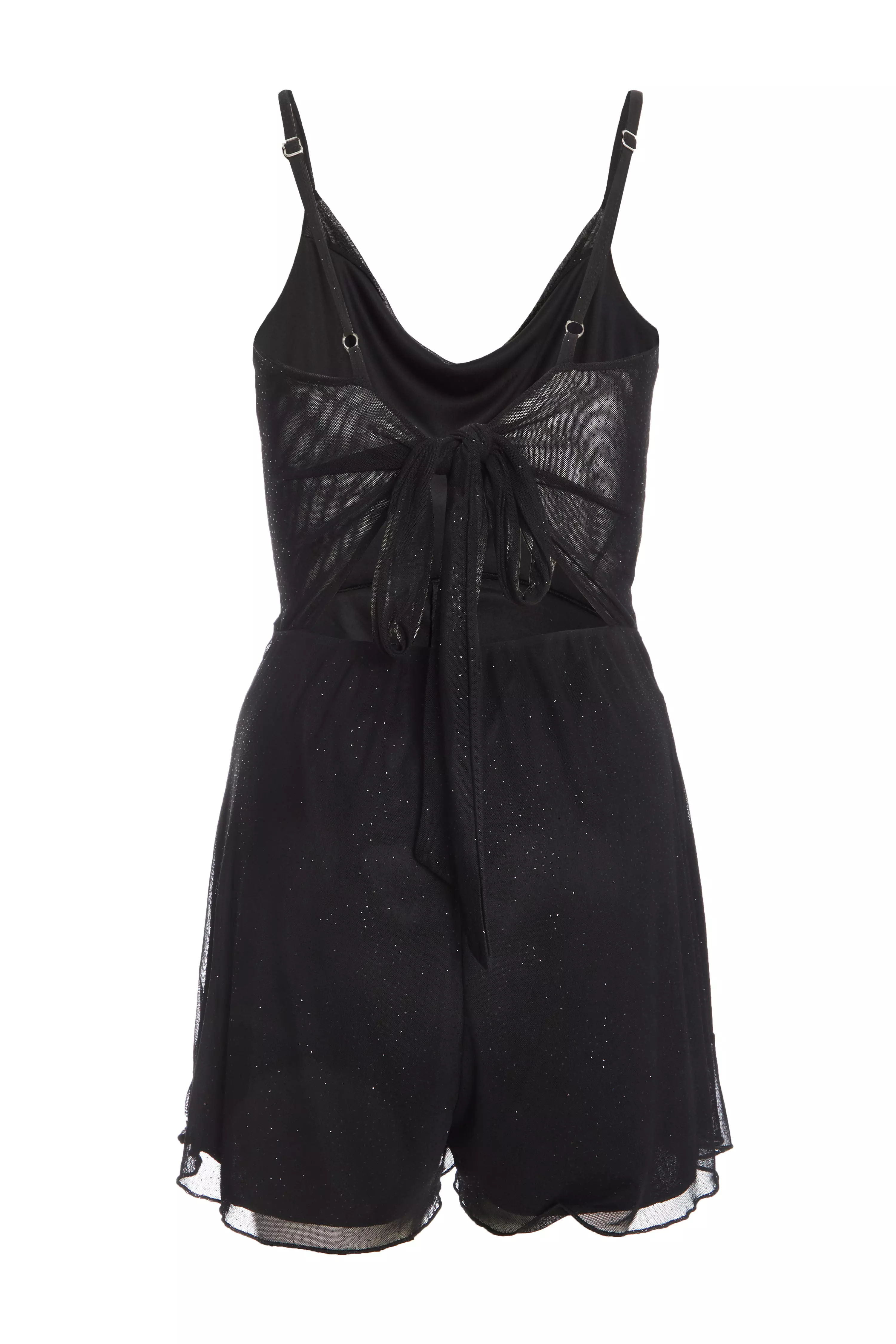 Black Glitter Mesh Skort Playsuit