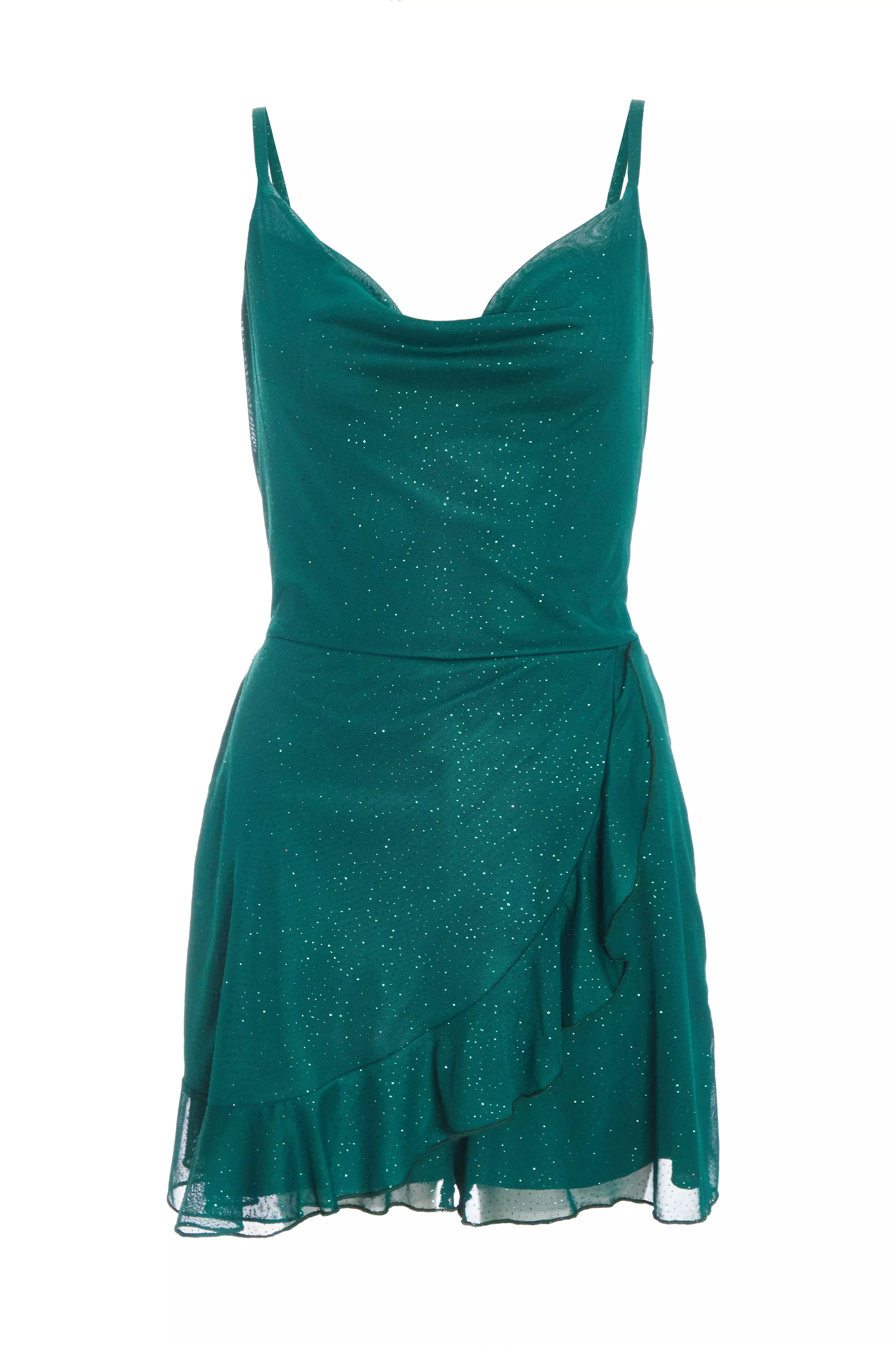 Bottle Green Glitter Mesh Skort Playsuit