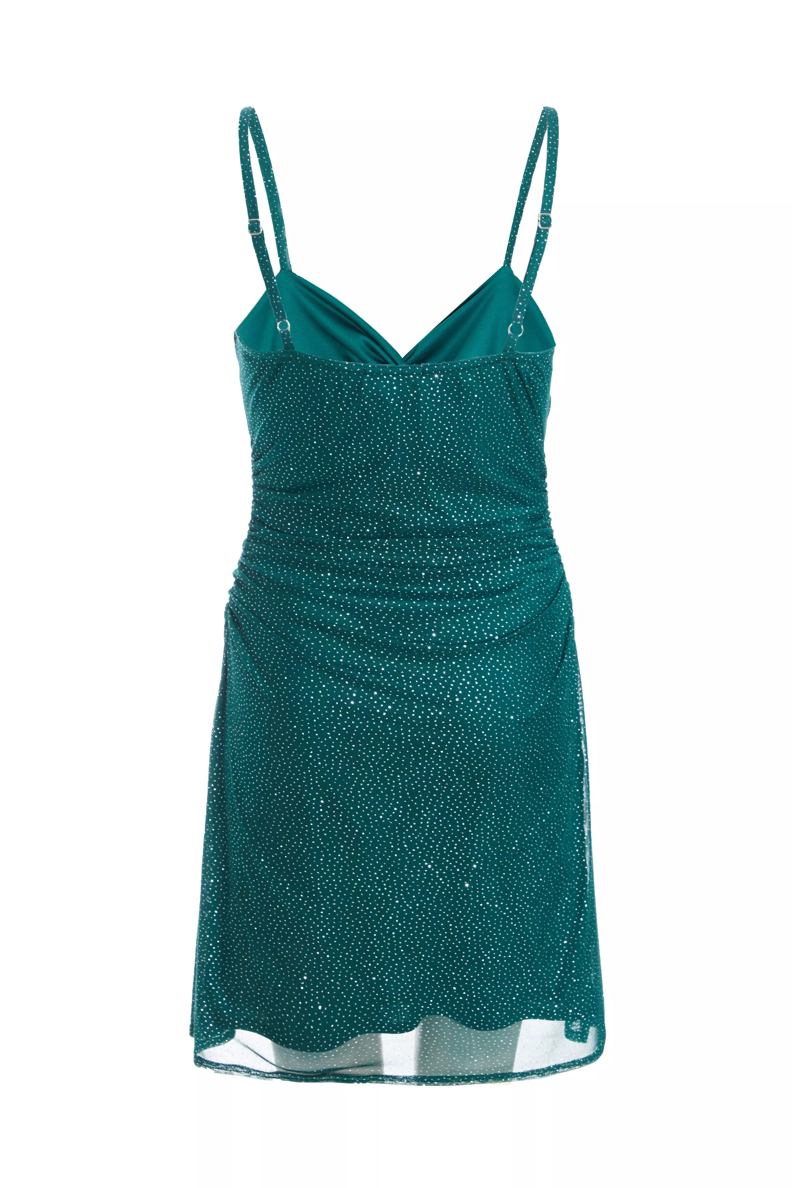 Bottle Green Glitter Mesh Mini Dress