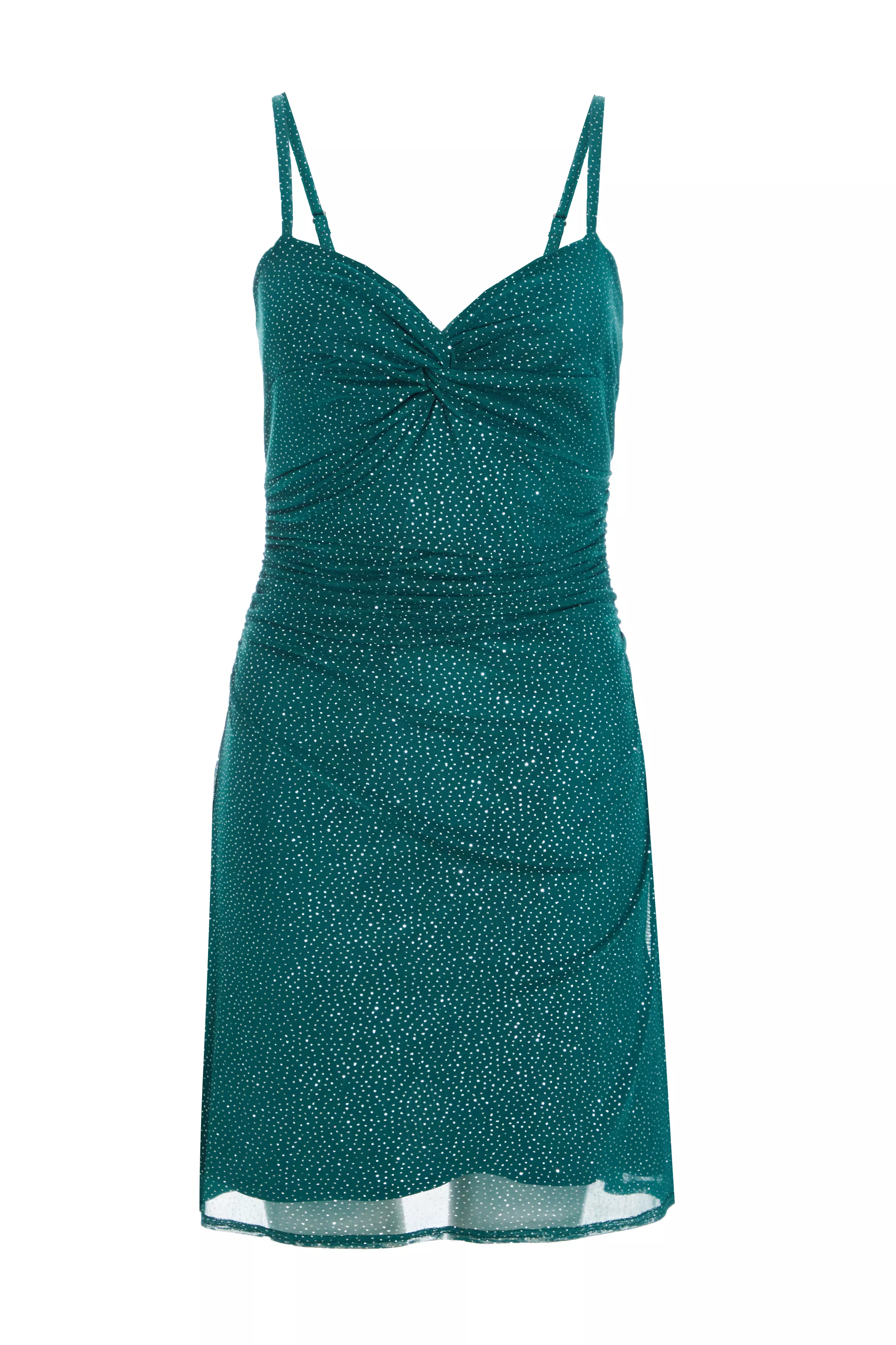 Bottle Green Glitter Mesh Mini Dress