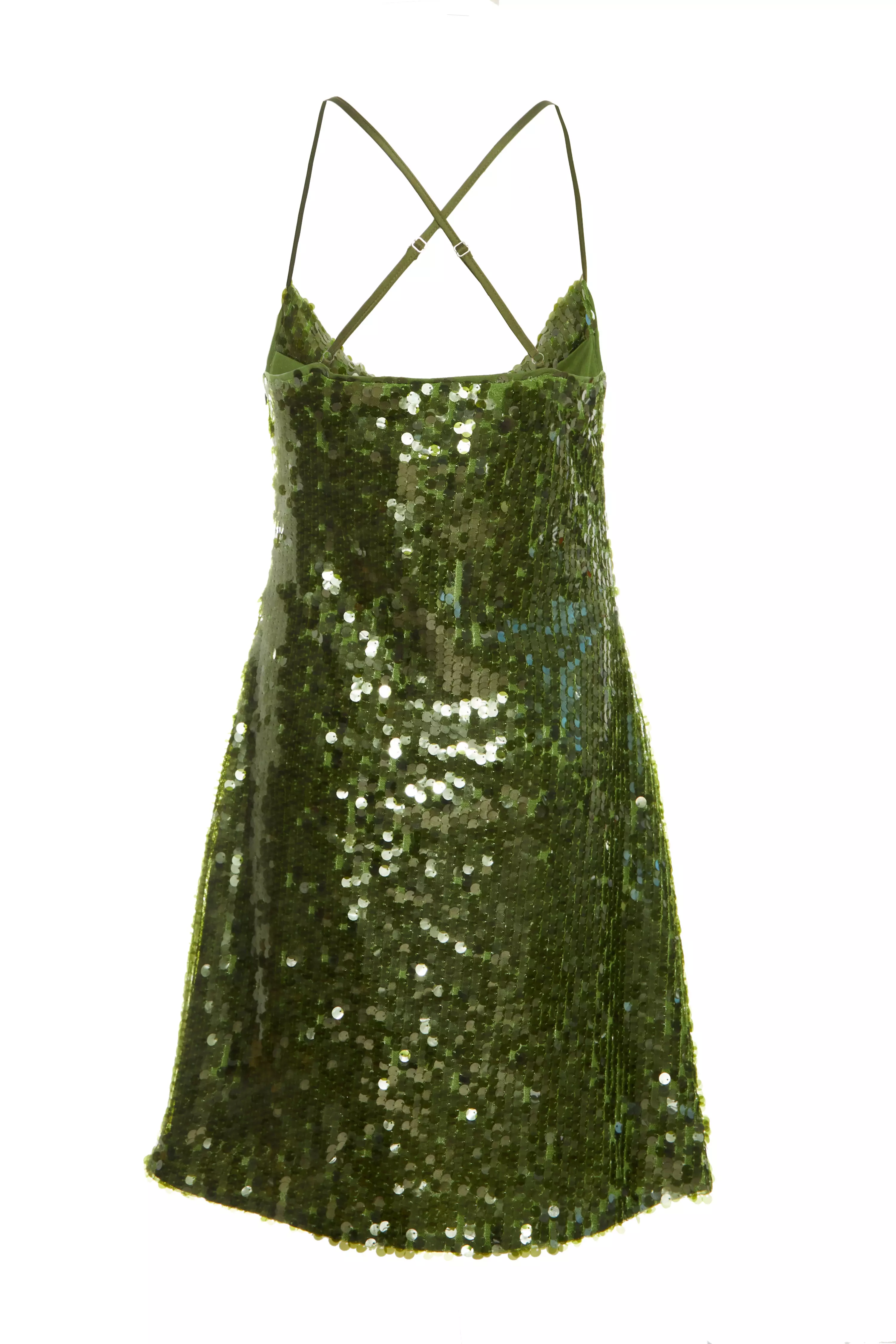 Green Sequin Cowl Mini Dress 