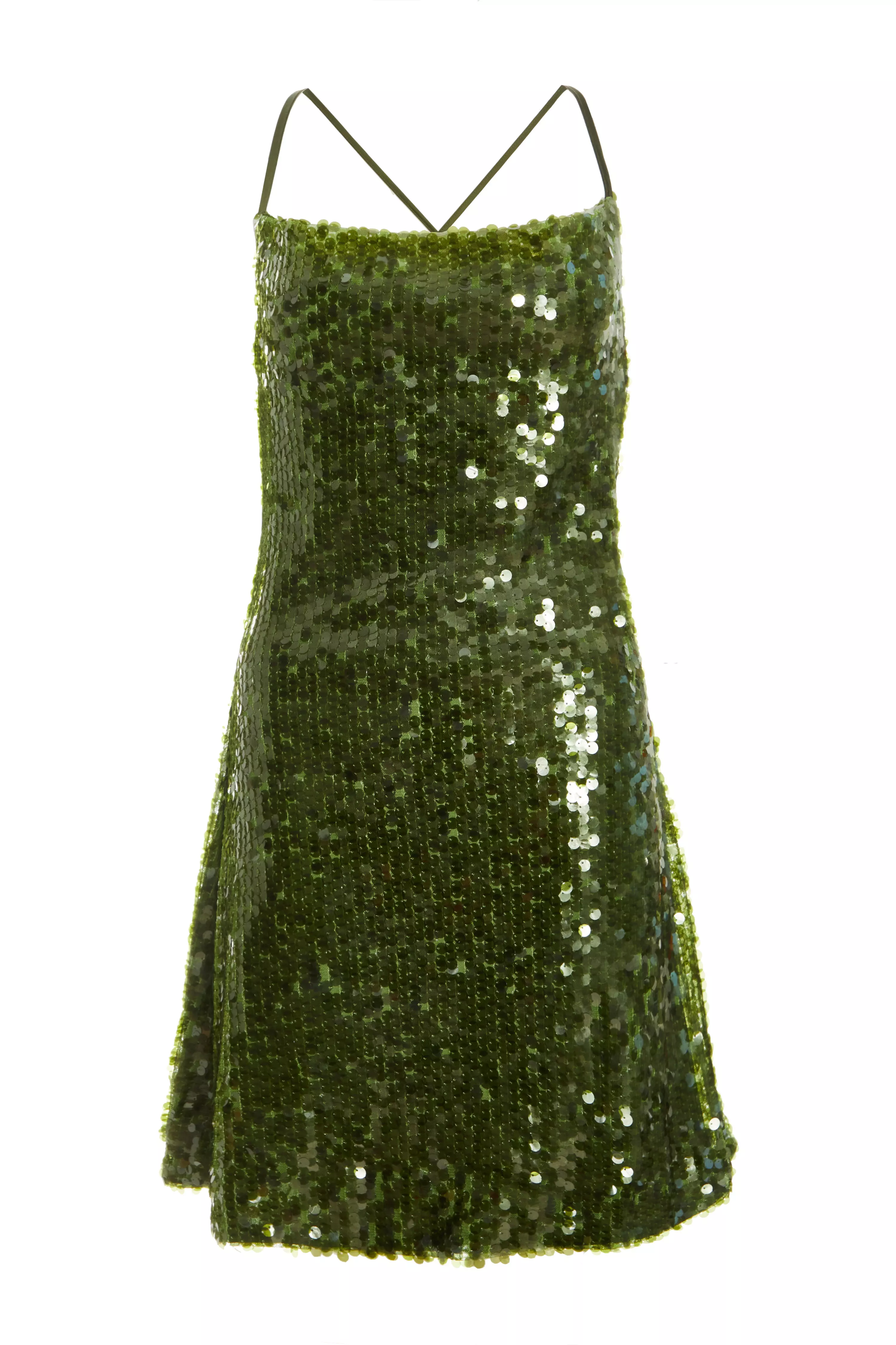 Green Sequin Cowl Mini Dress 