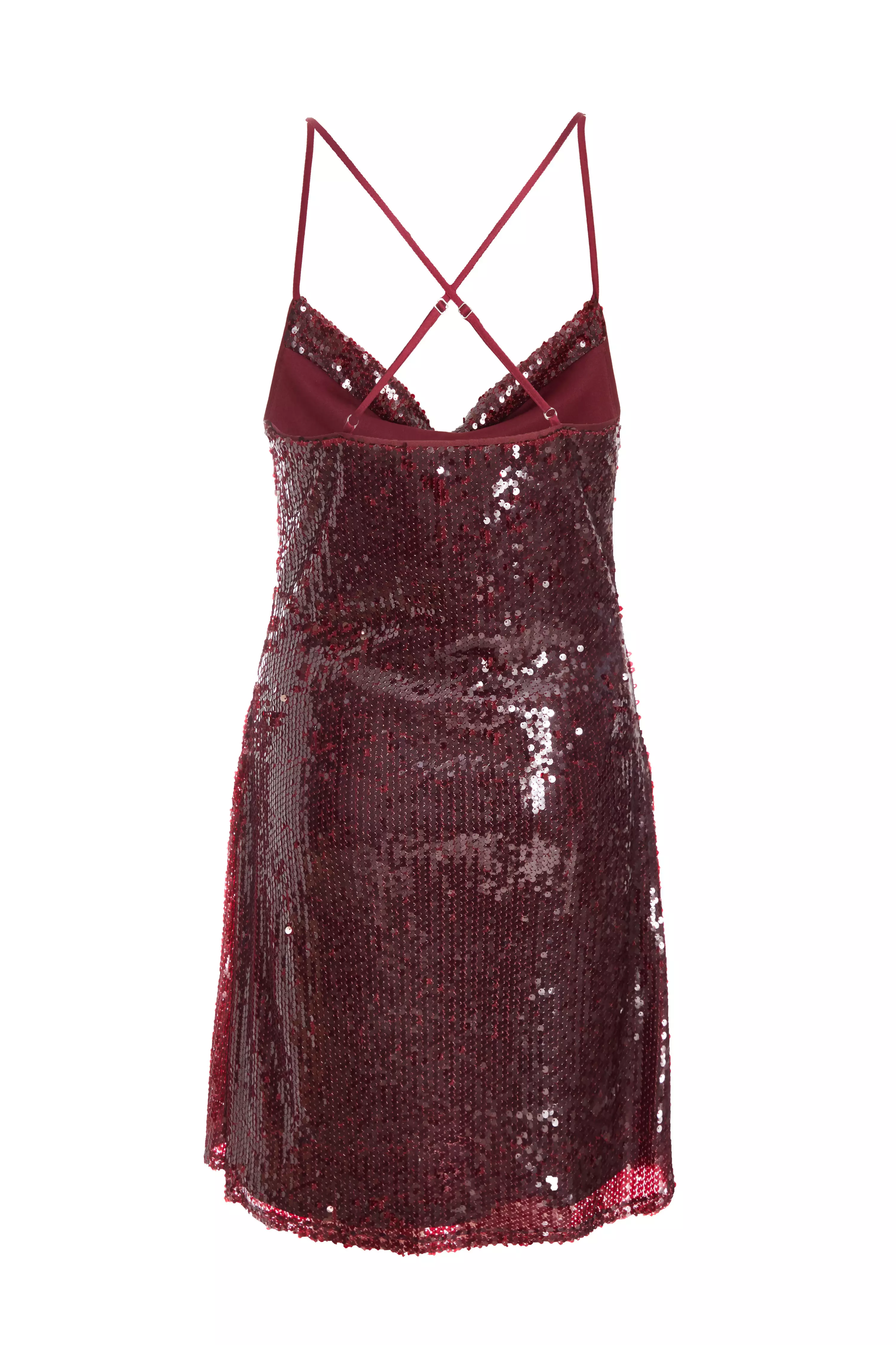 Dark Red Sequin Mini Dress