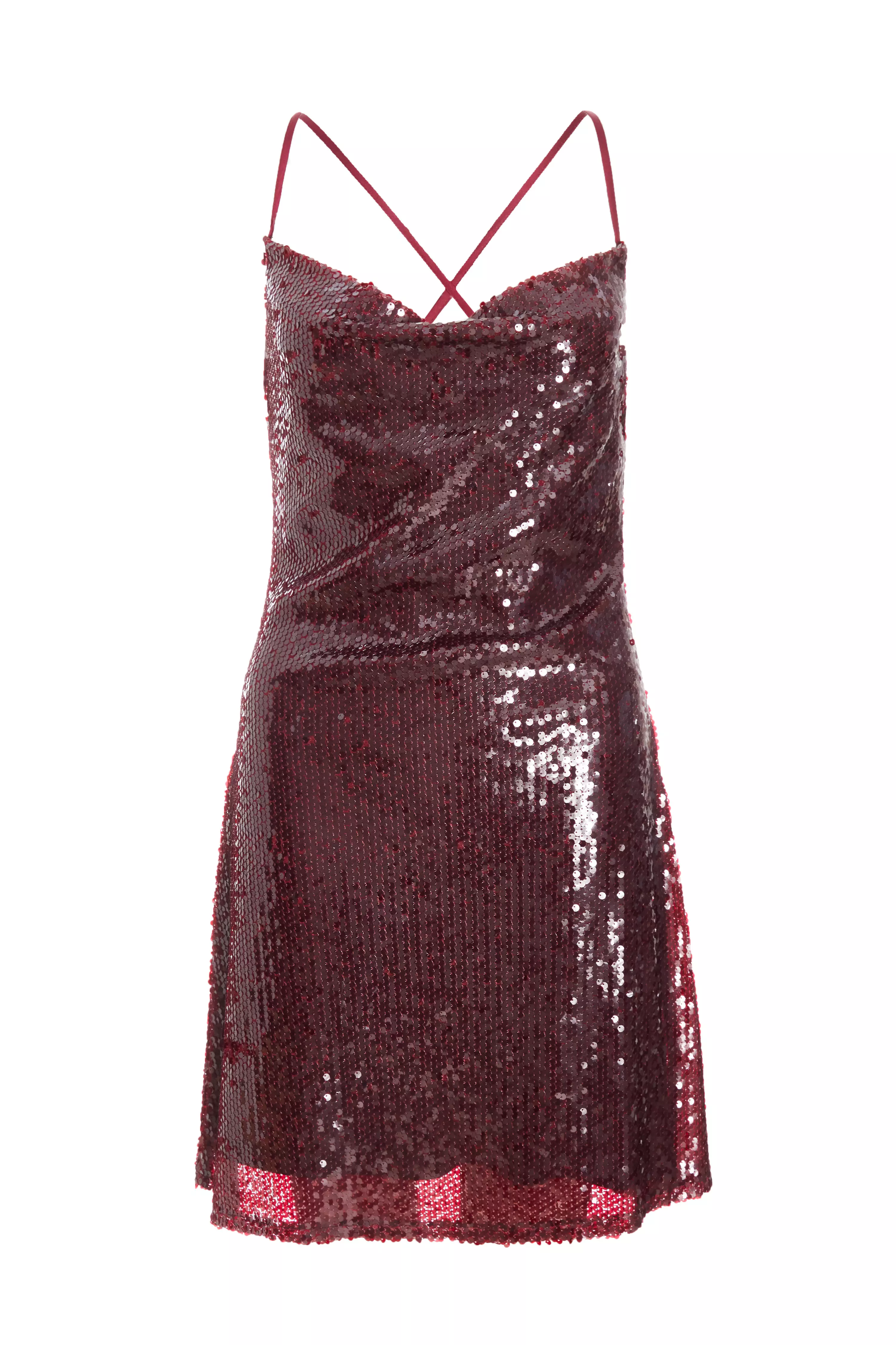 Dark Red Sequin Mini Dress