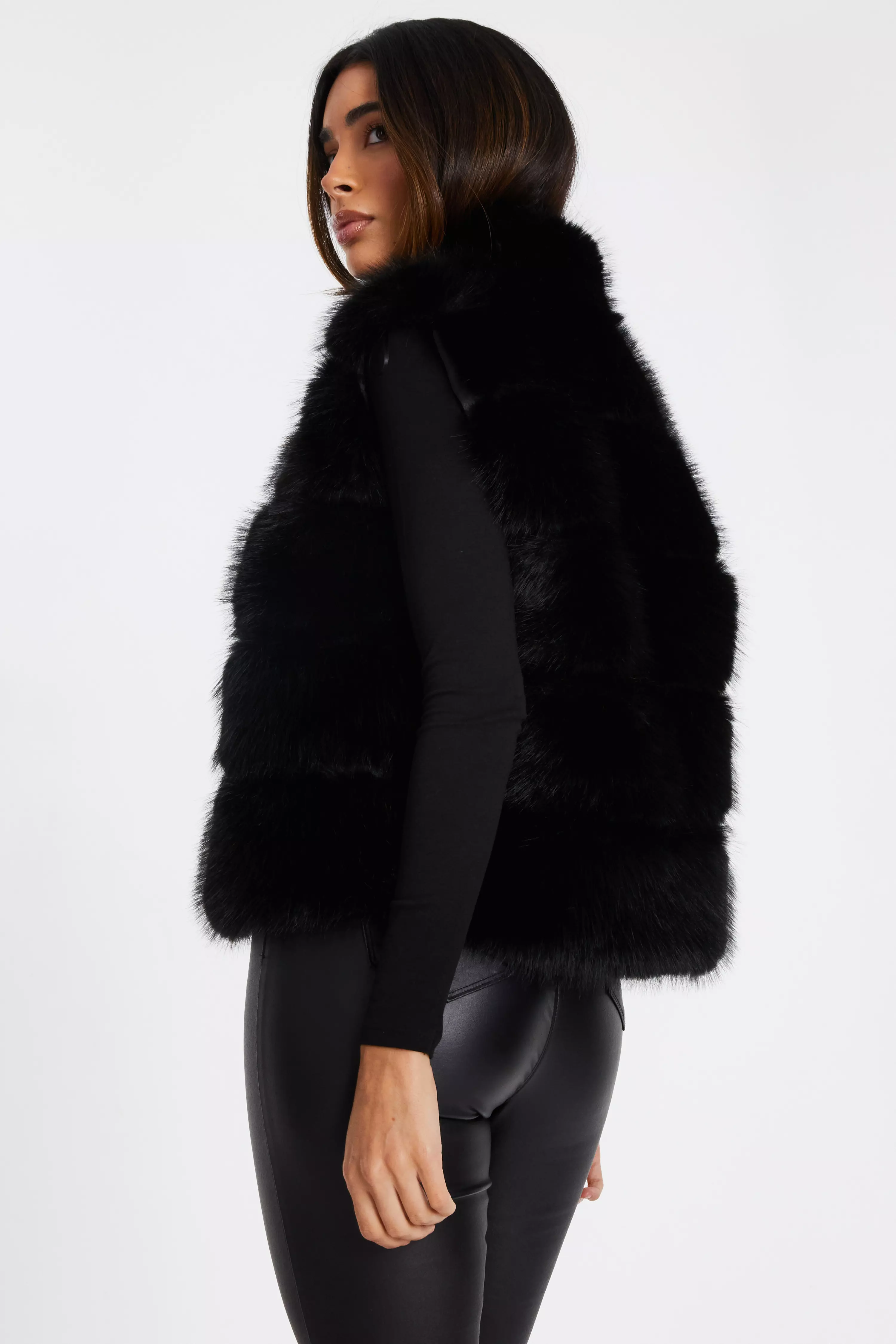 Black Faux Fur Zip Front Gilet 