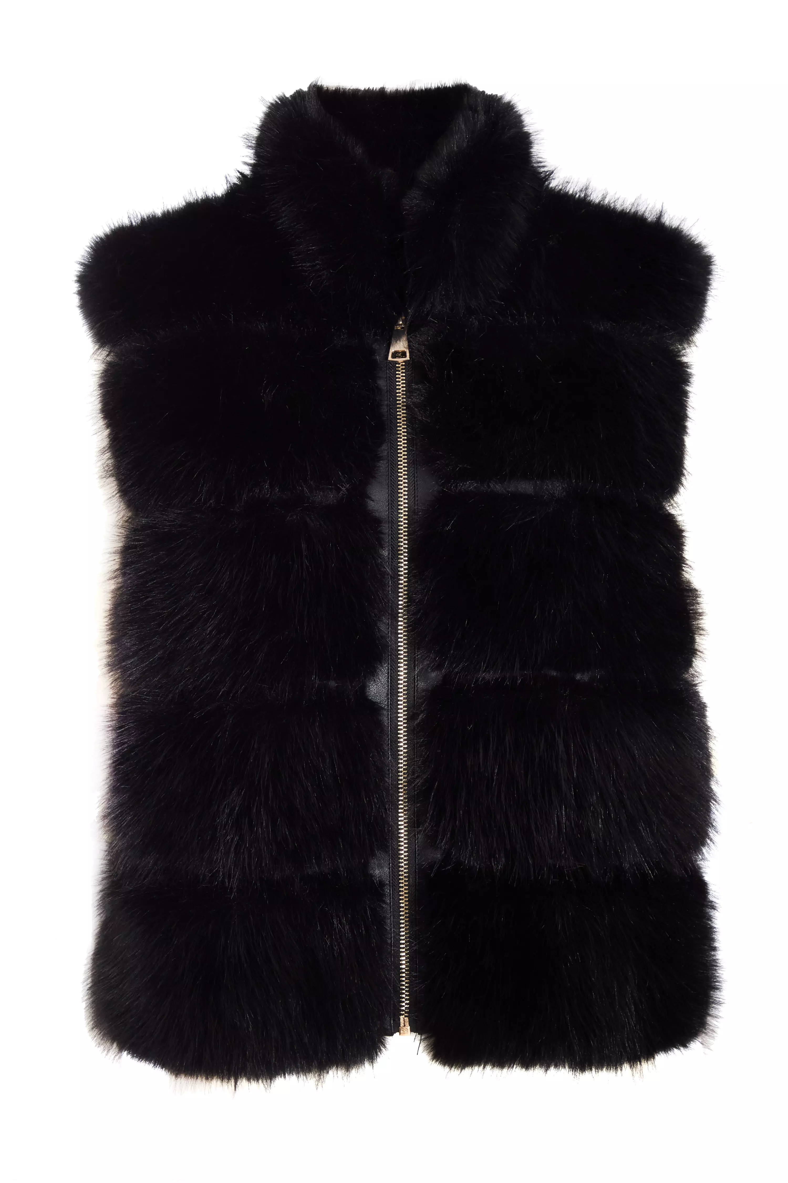 Black Faux Fur Zip Front Gilet 