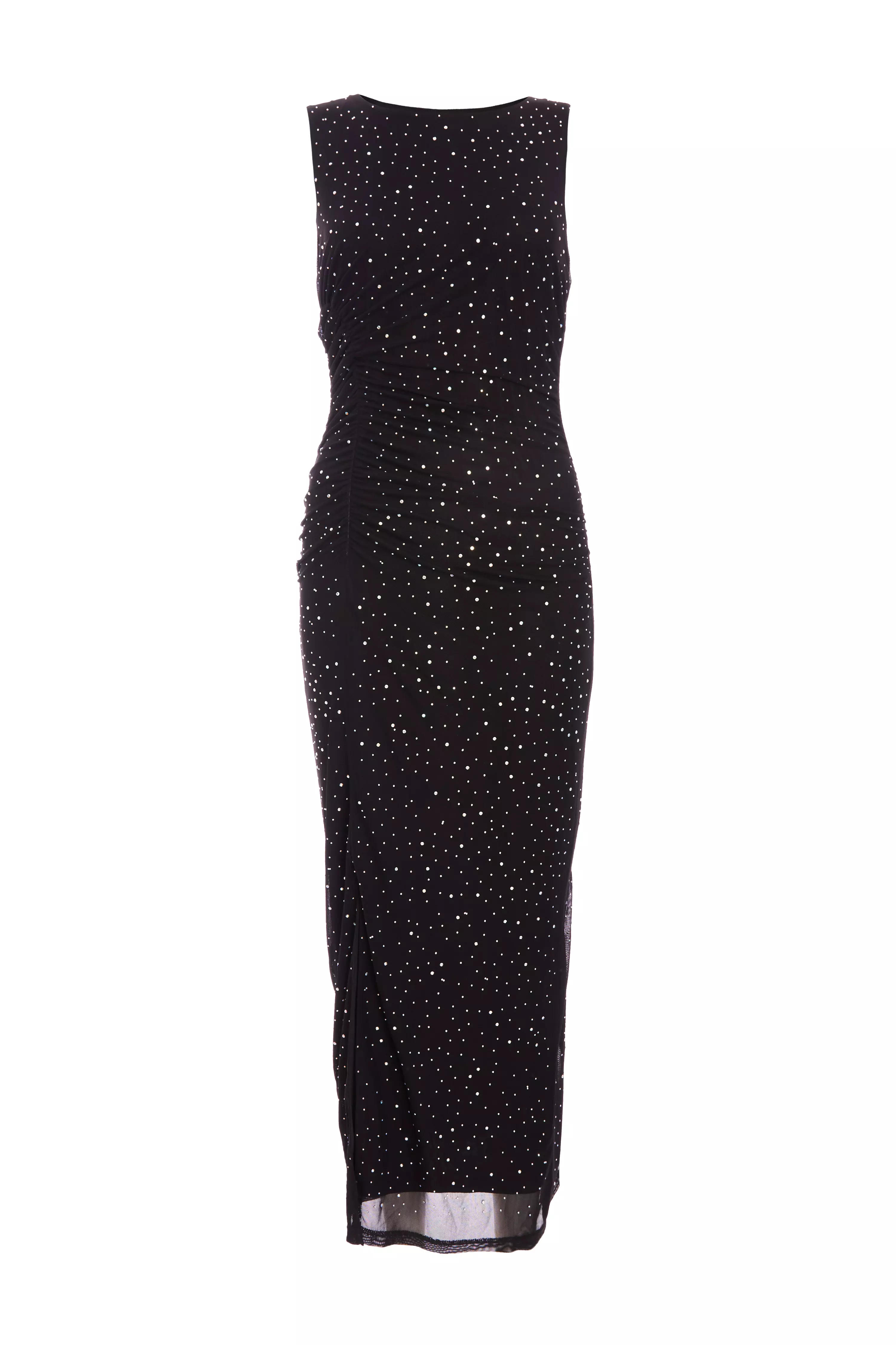 Black Mesh Embellished Midaxi Dress