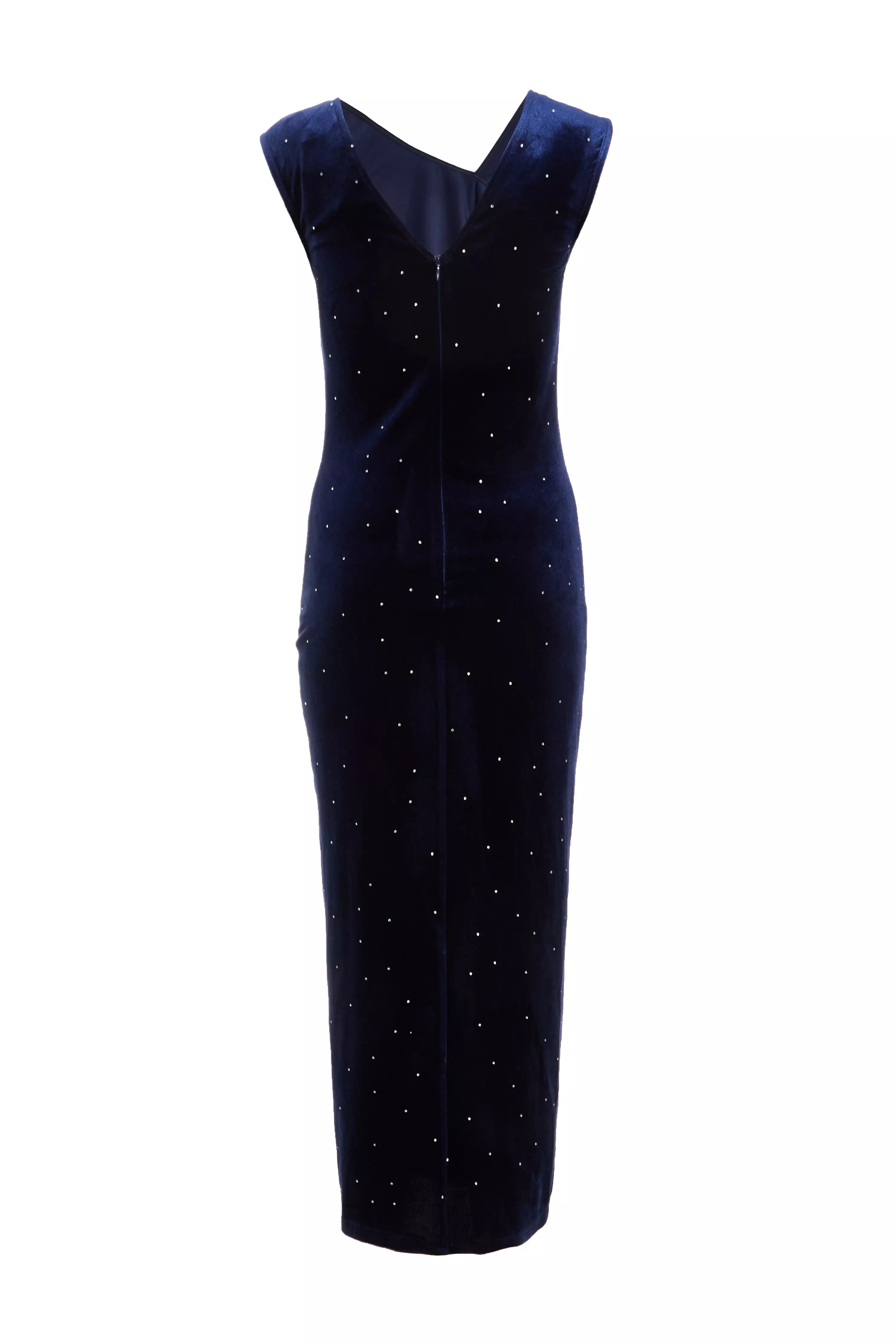 Navy Velvet Embellished Midi Dress