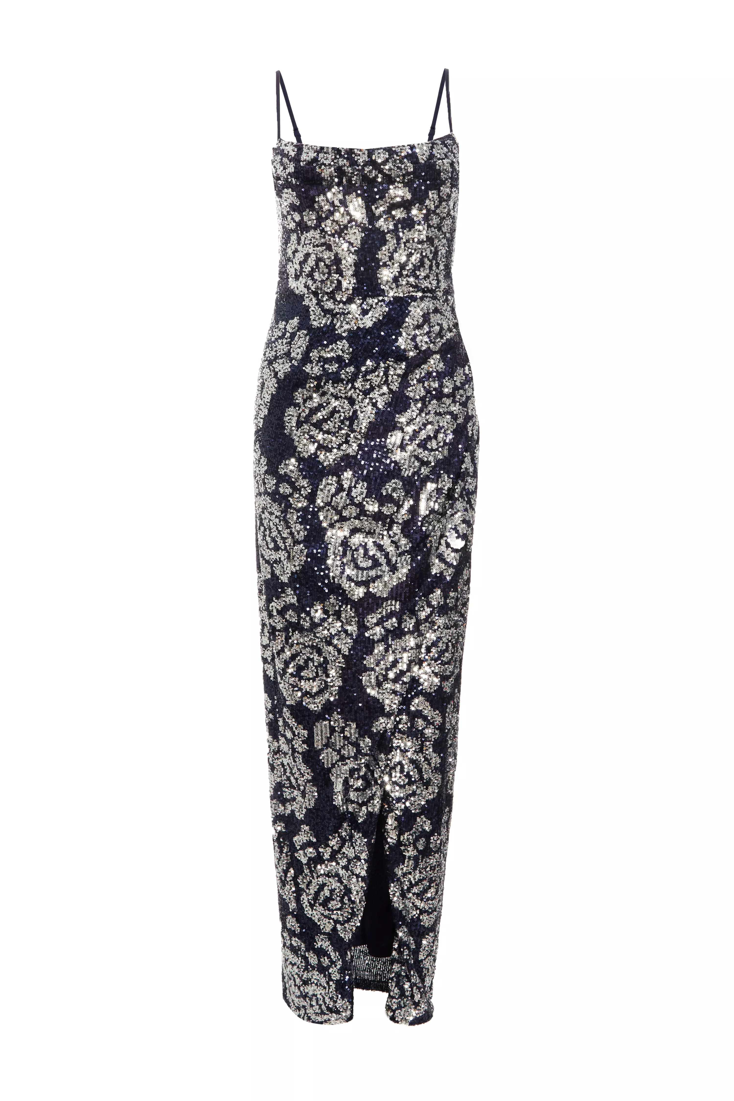 Navy Sequin Floral Maxi Dress