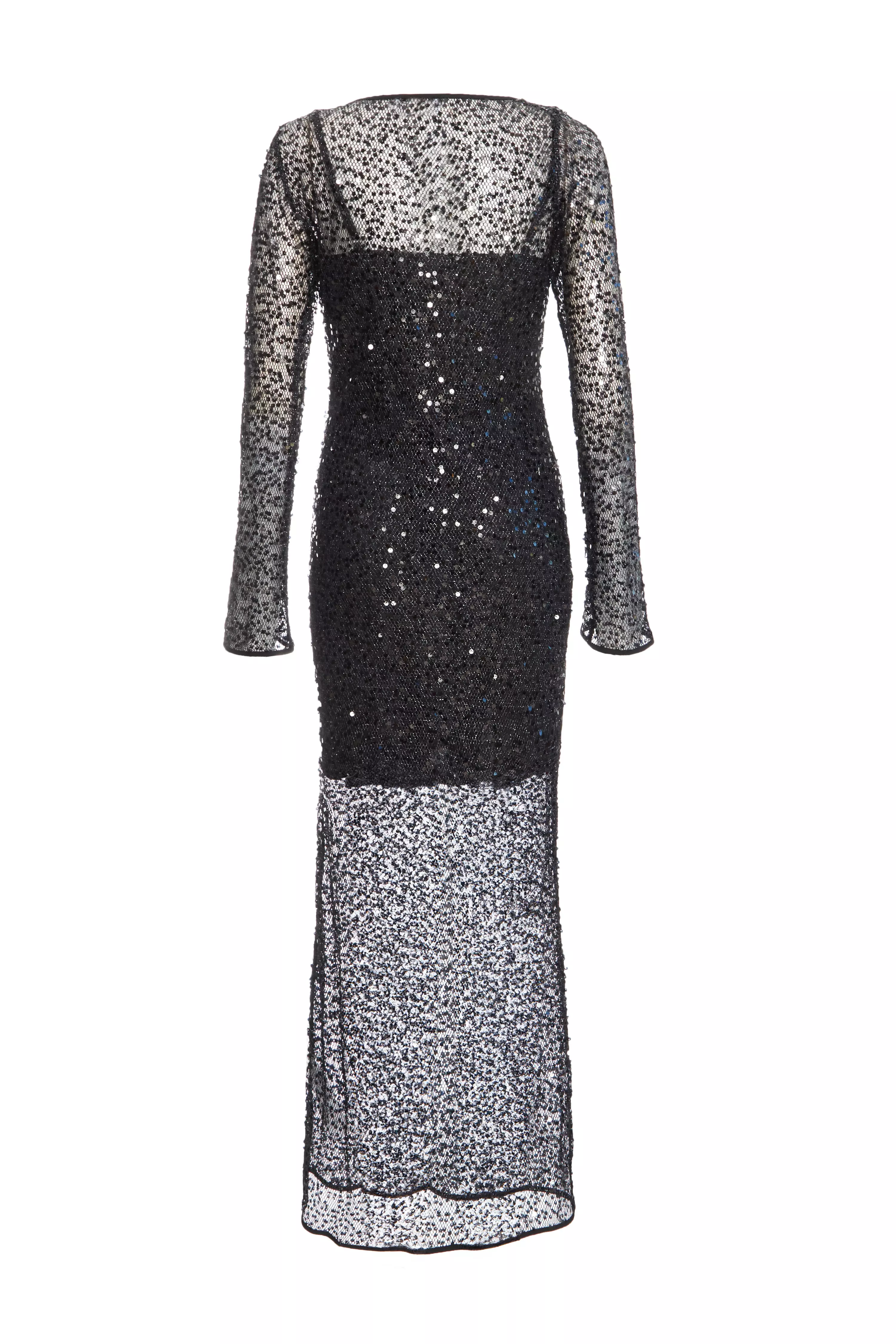 Black Sequin Mesh Maxi Dress