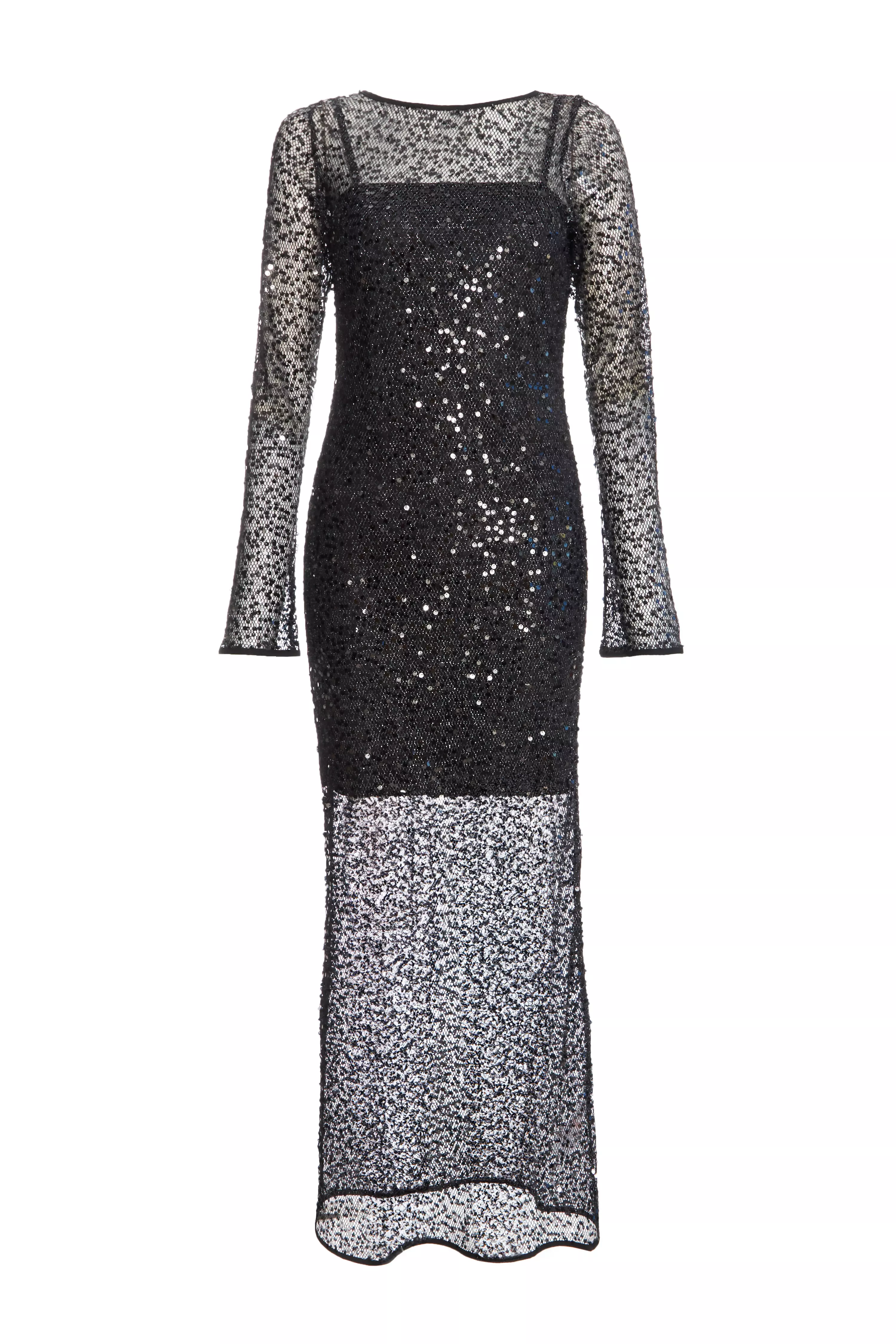 Black Sequin Mesh Maxi Dress