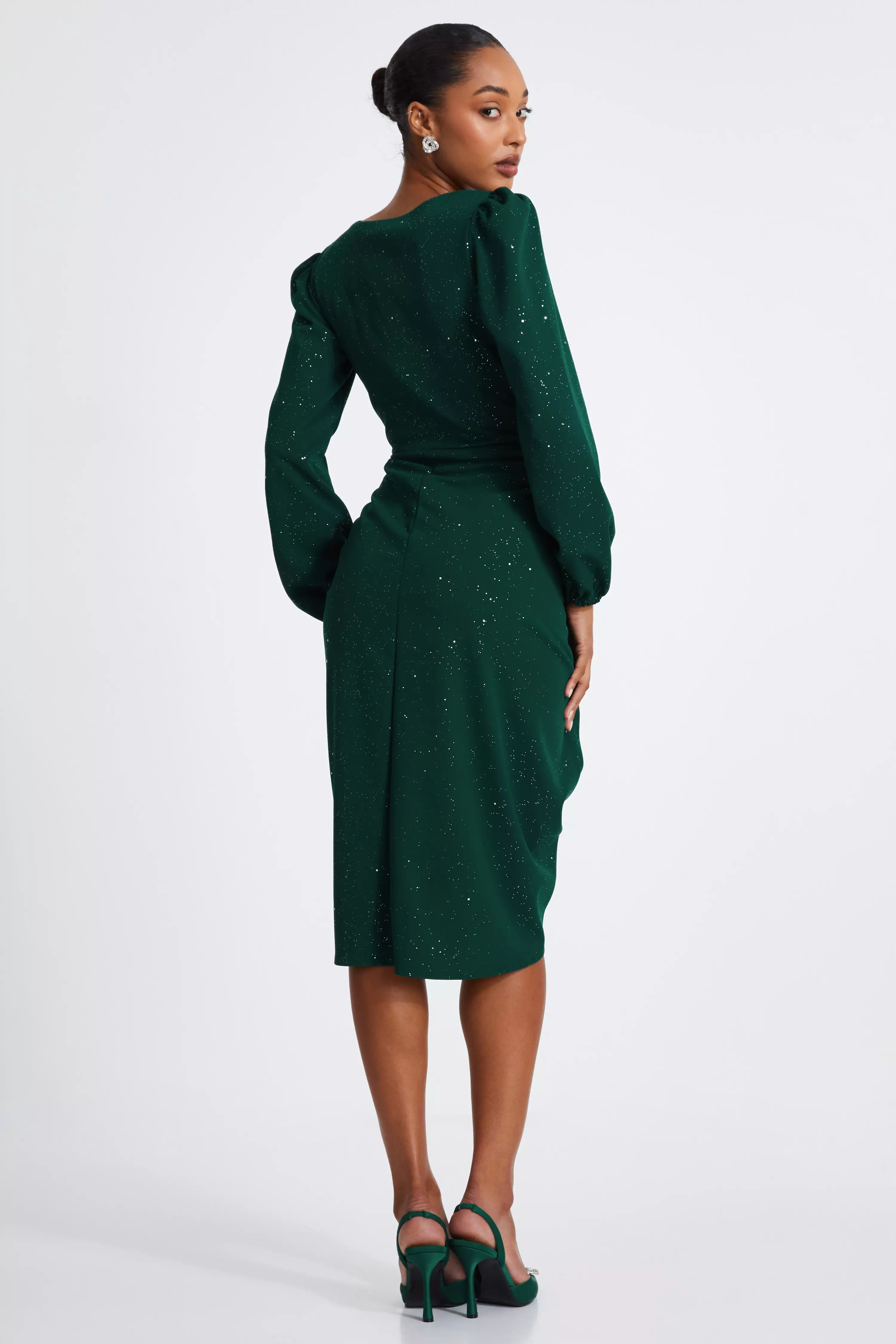 Bottle Green Glitter Midi Dress