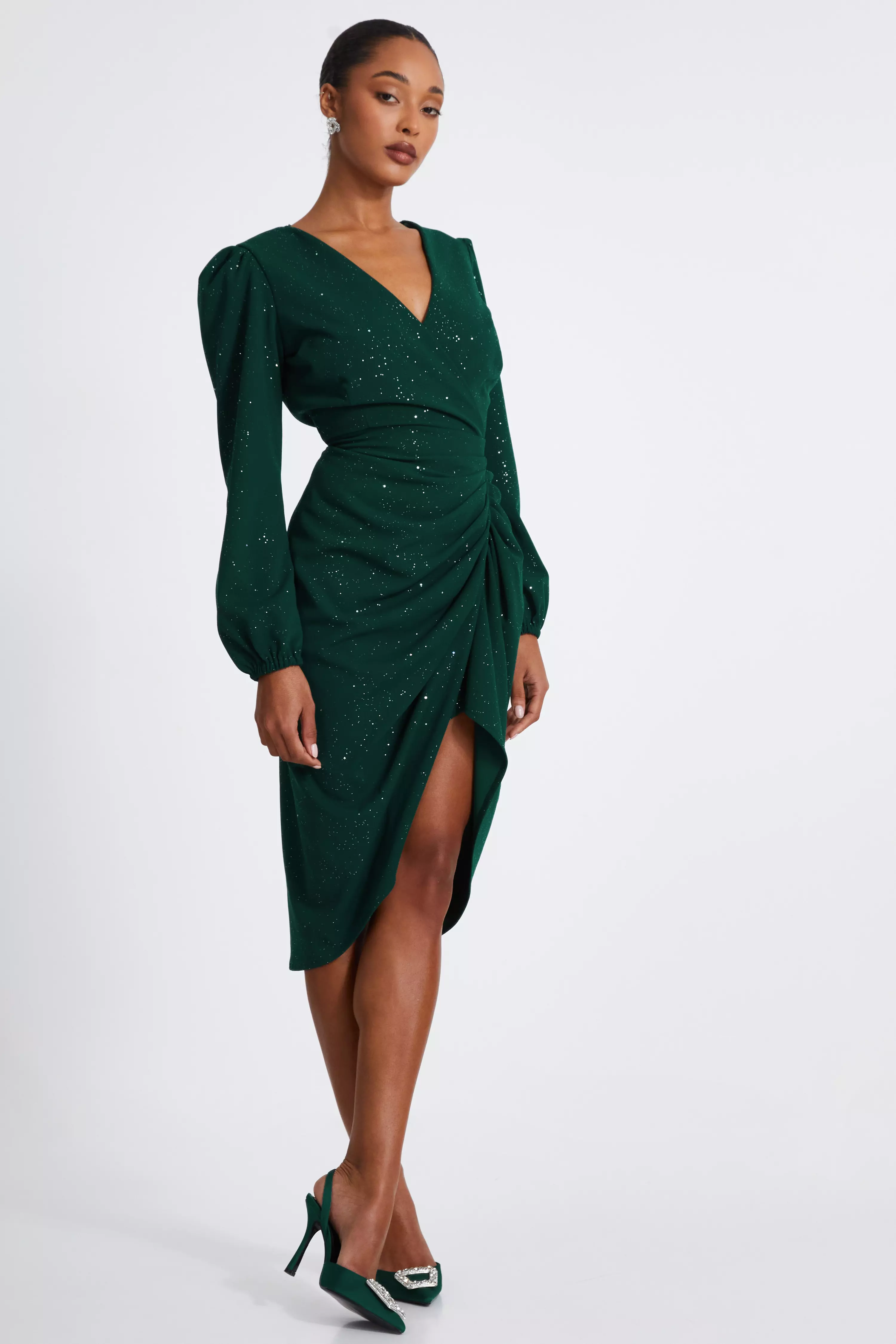 Bottle Green Glitter Midi Dress