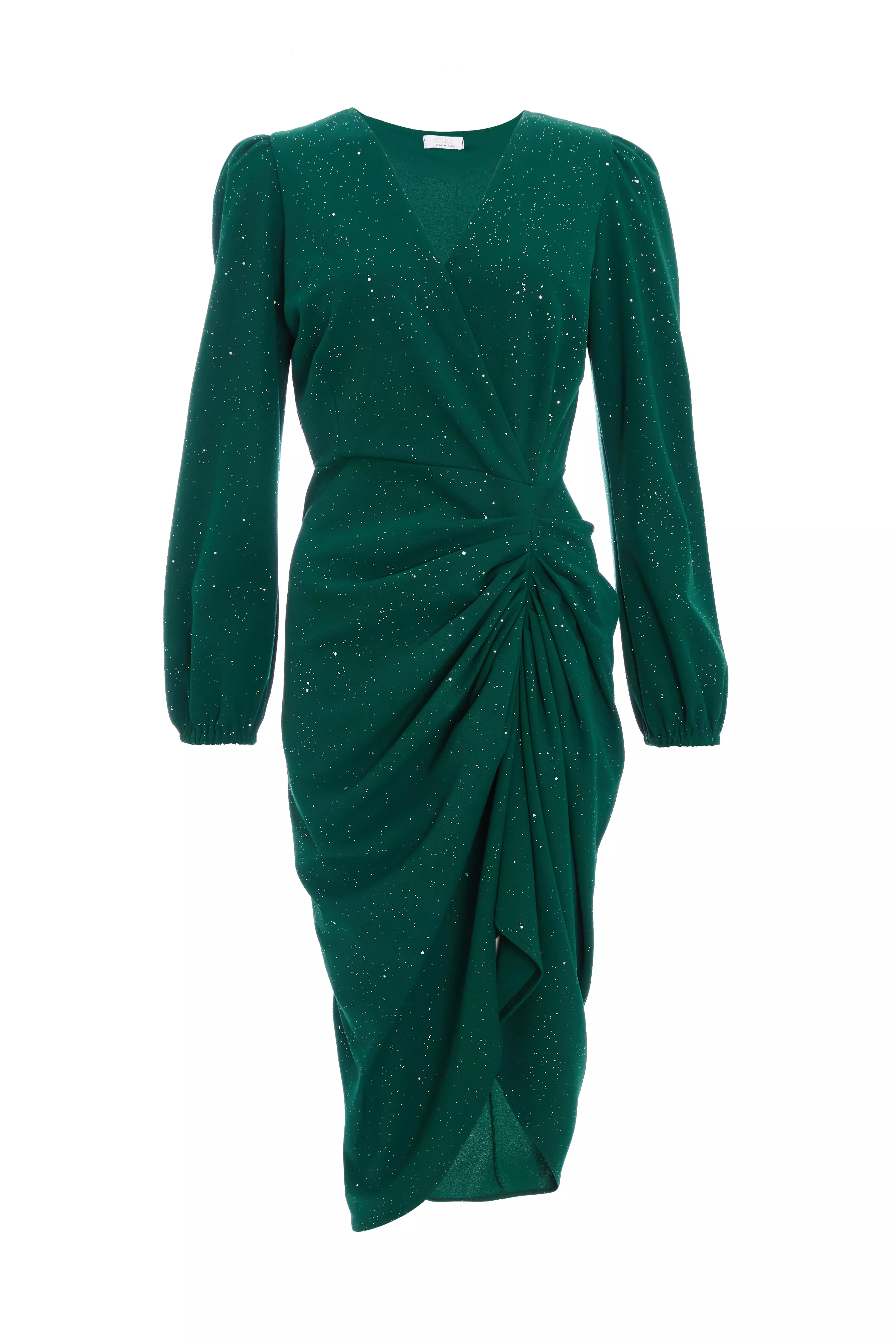 Bottle Green Glitter Midi Dress