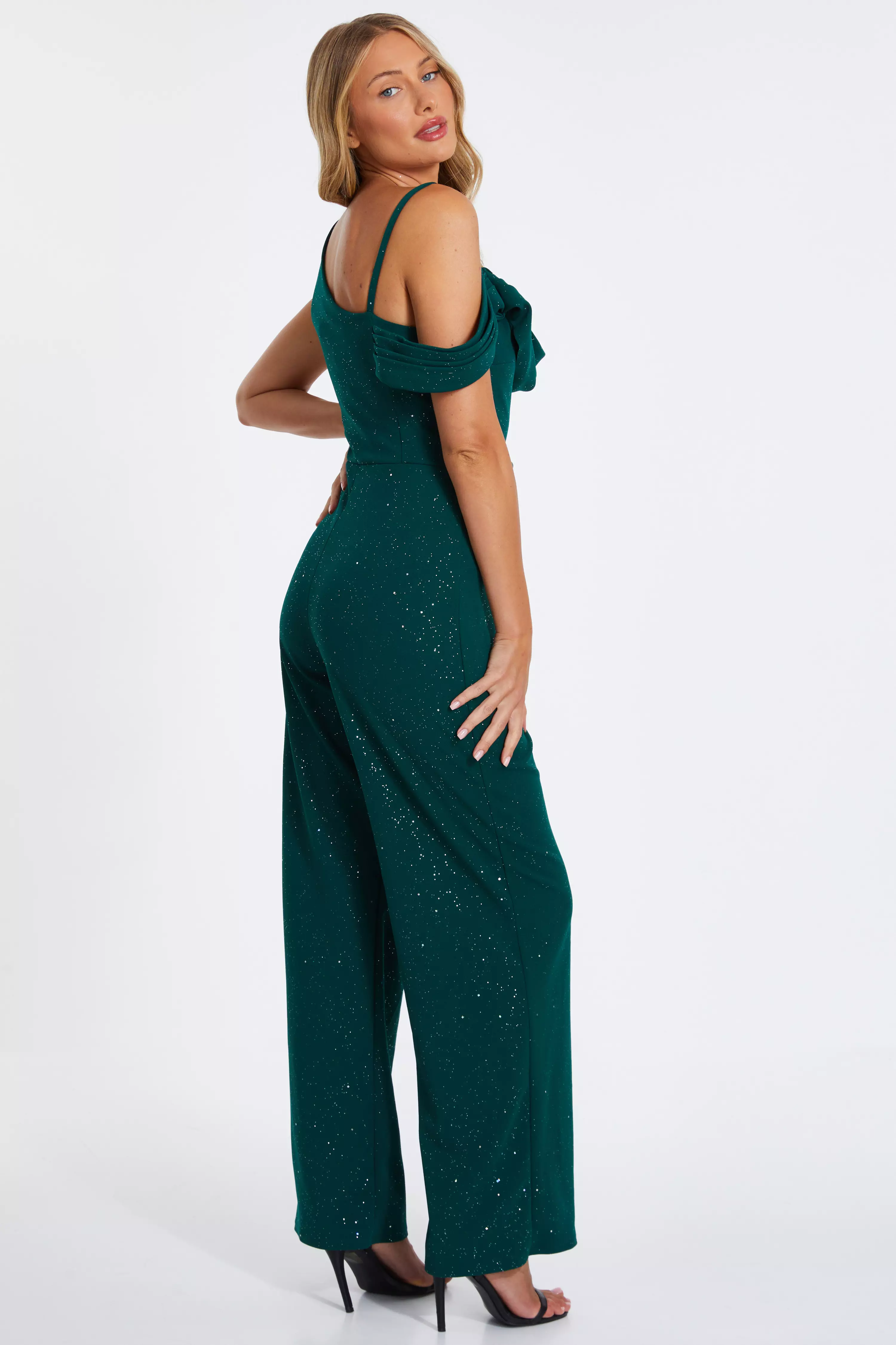 Bottle Green Glitter Palazzo Jumpsuit