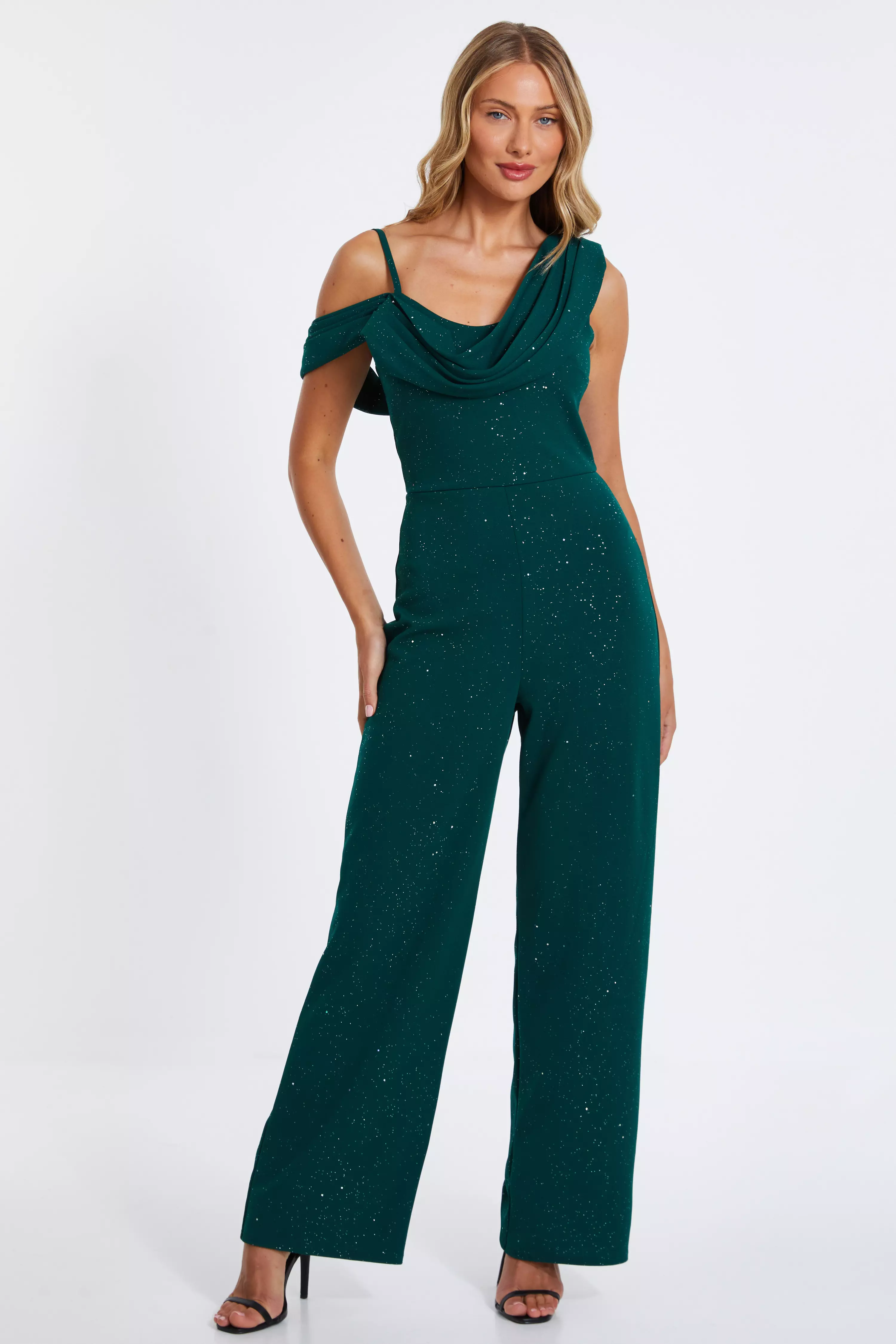 Bottle Green Glitter Palazzo Jumpsuit