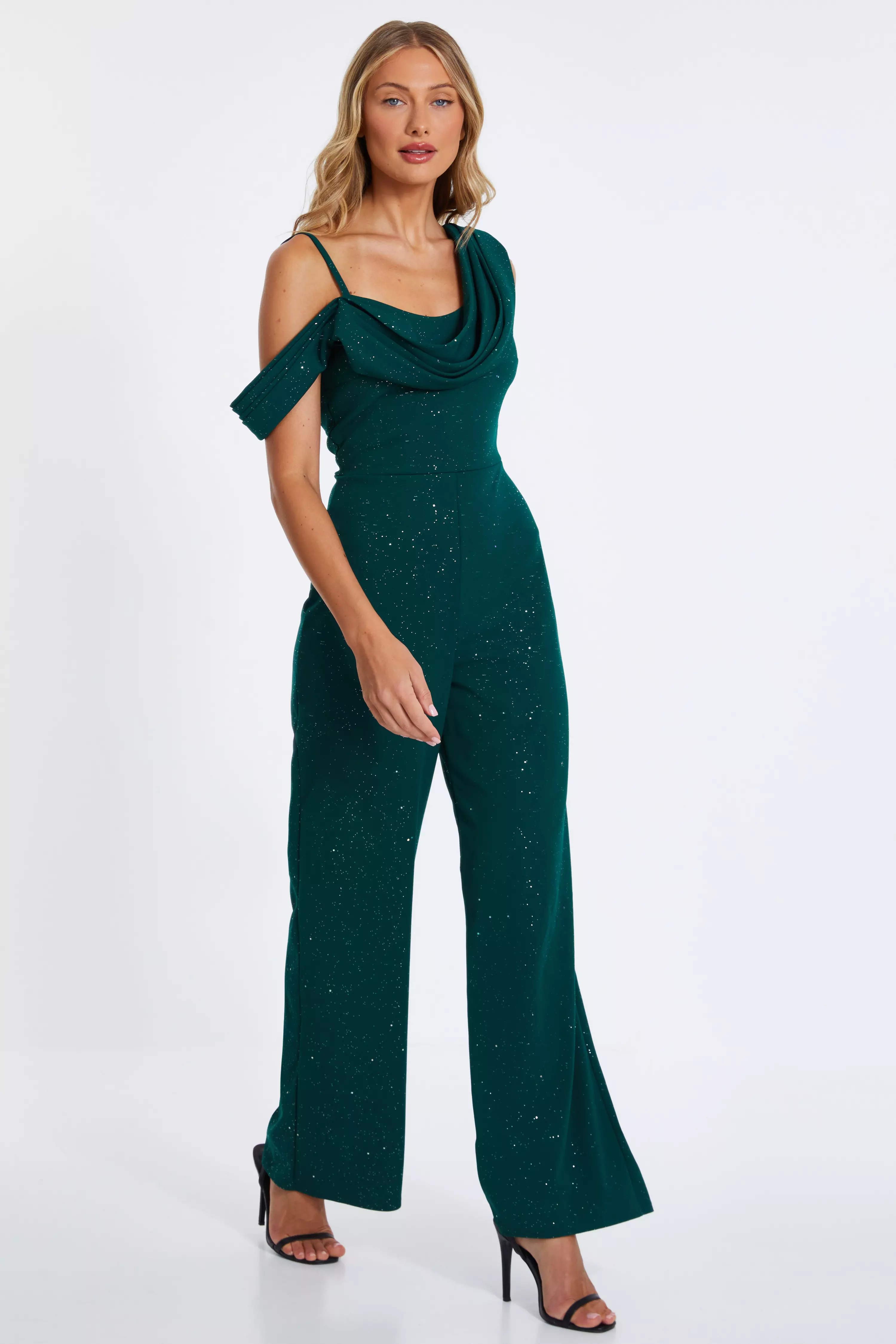 Bottle Green Glitter Palazzo Jumpsuit