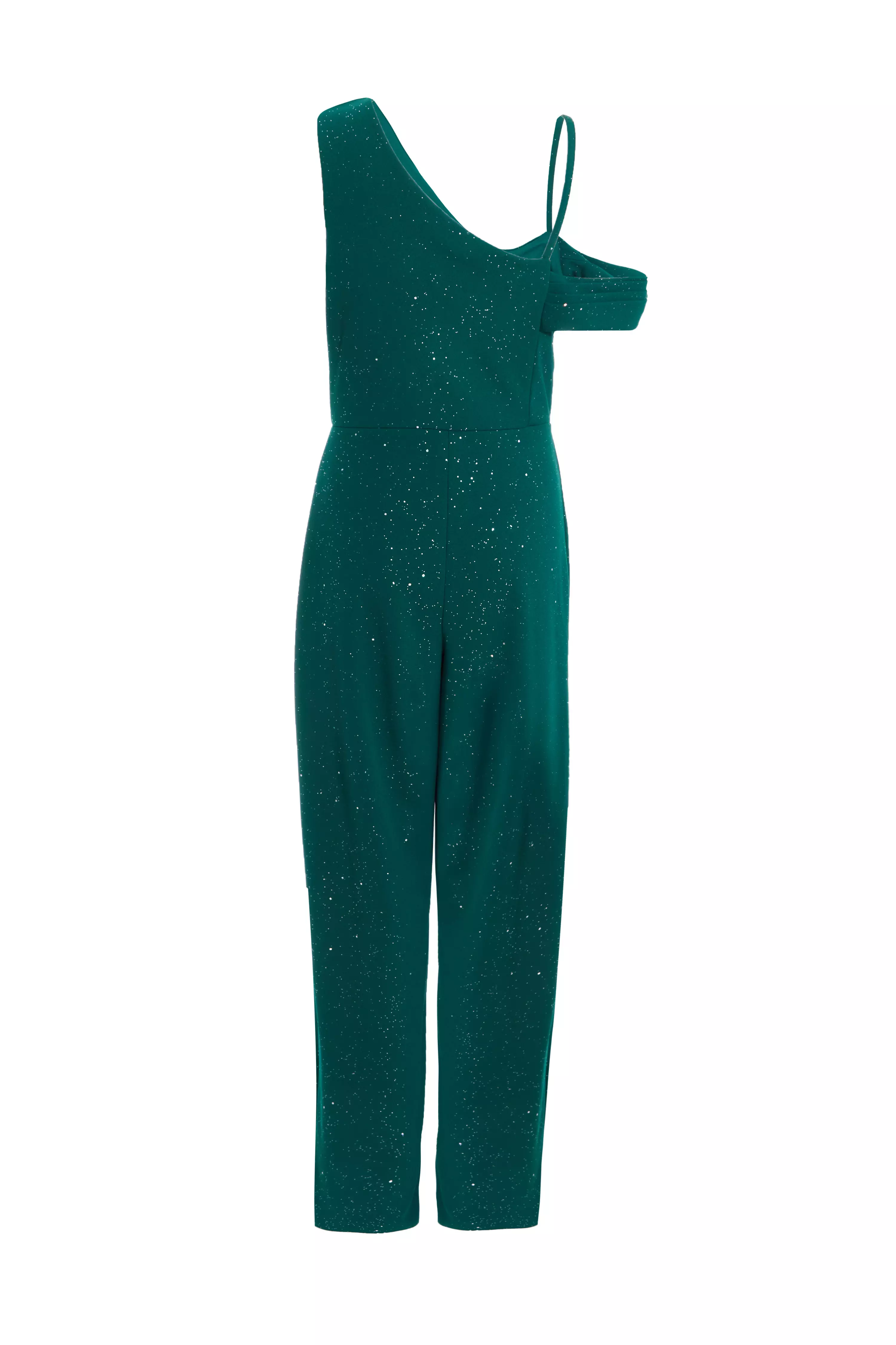 Bottle Green Glitter Palazzo Jumpsuit