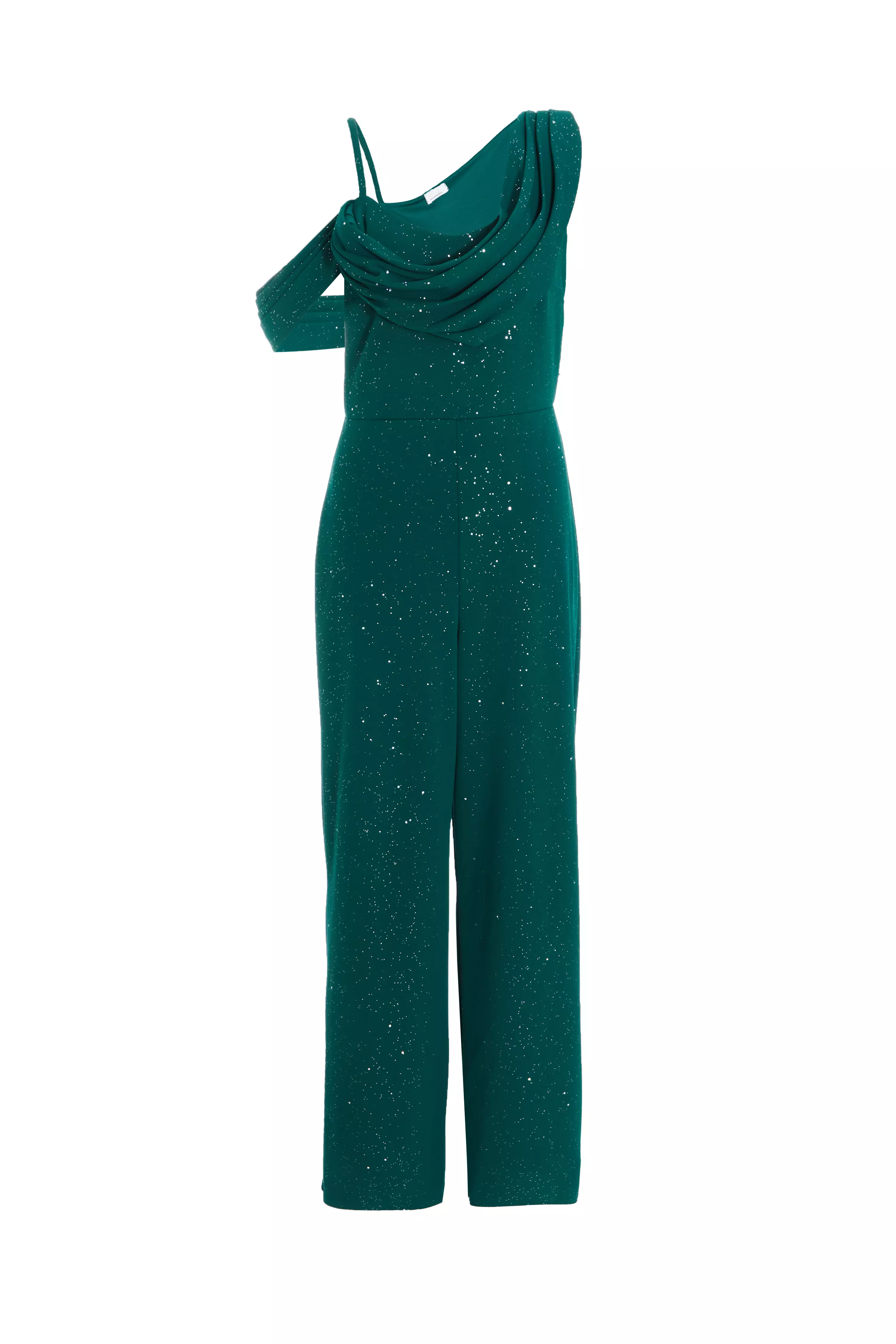 Bottle Green Glitter Palazzo Jumpsuit