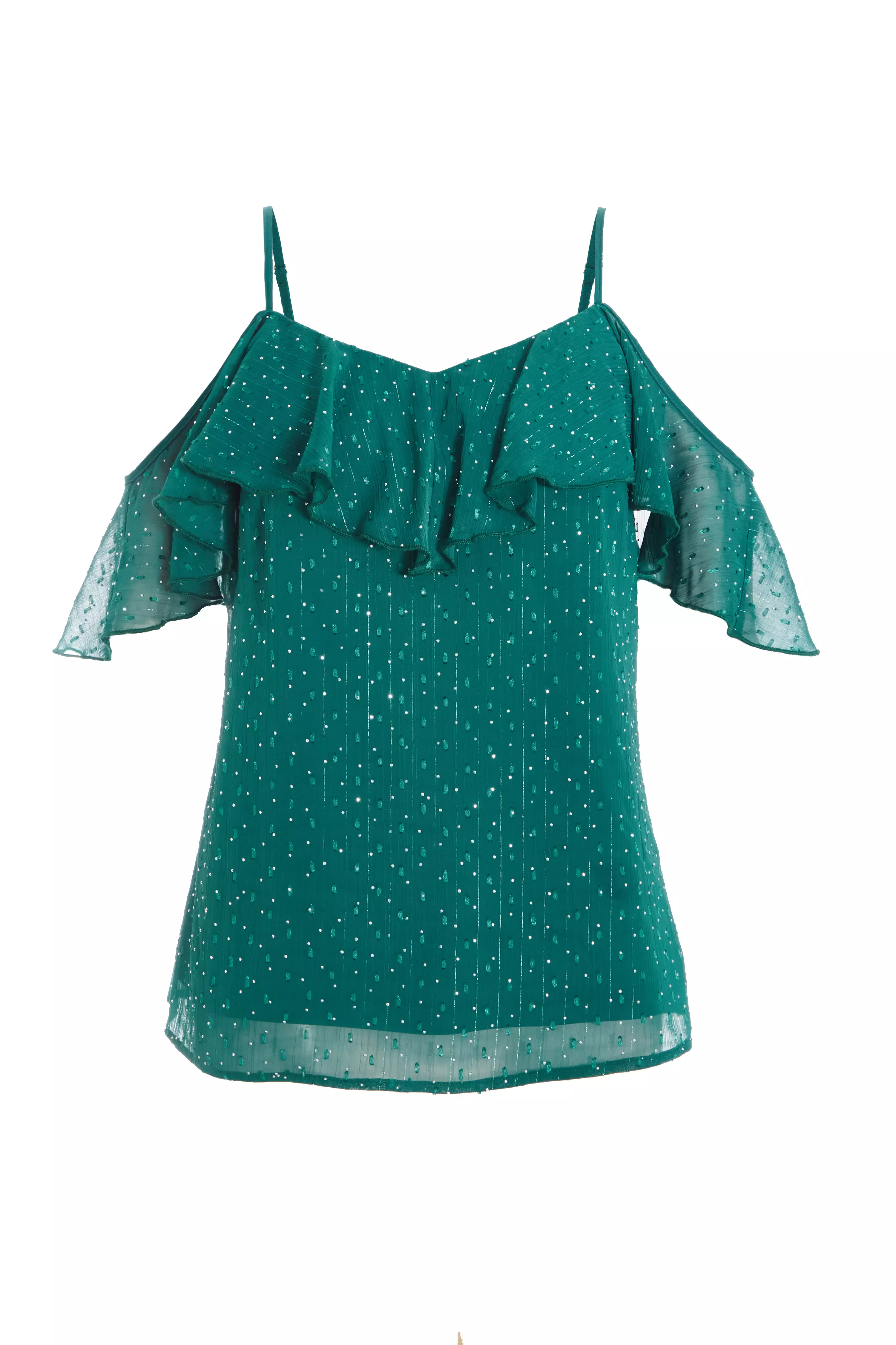 Green Chiffon Cold Shoulder Top