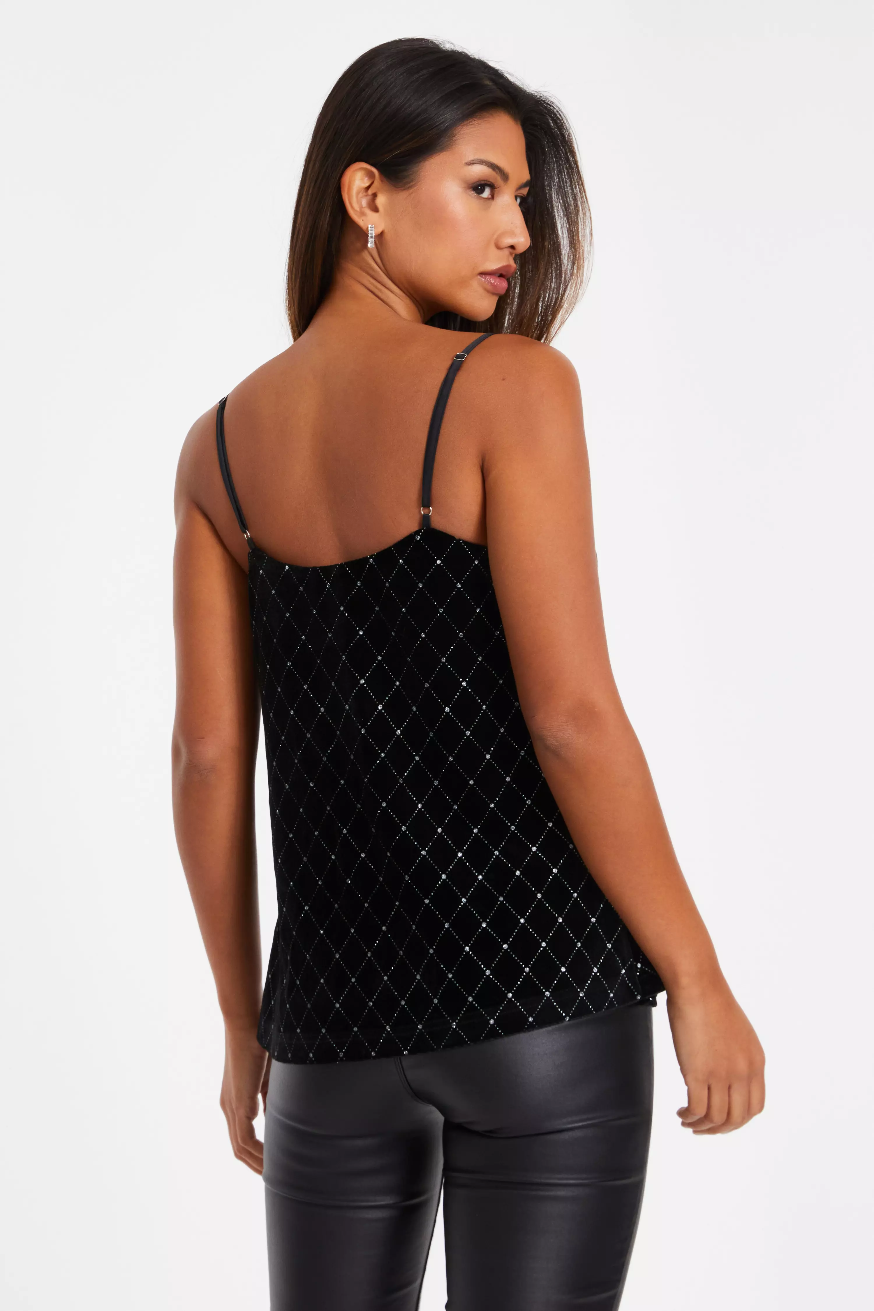 Black Glitter Velvet Vest Top