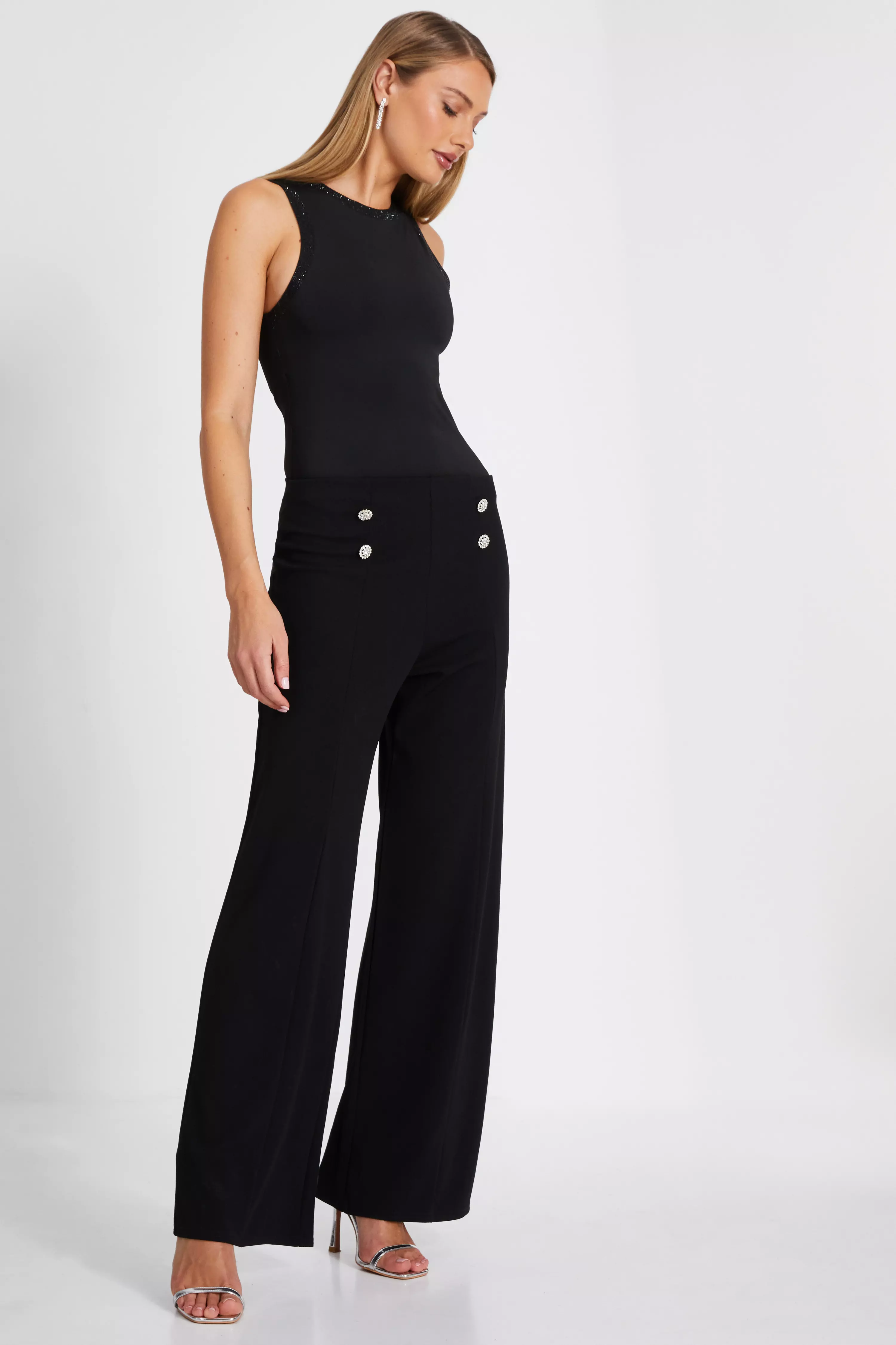 Black Diamante Trim Bodysuit