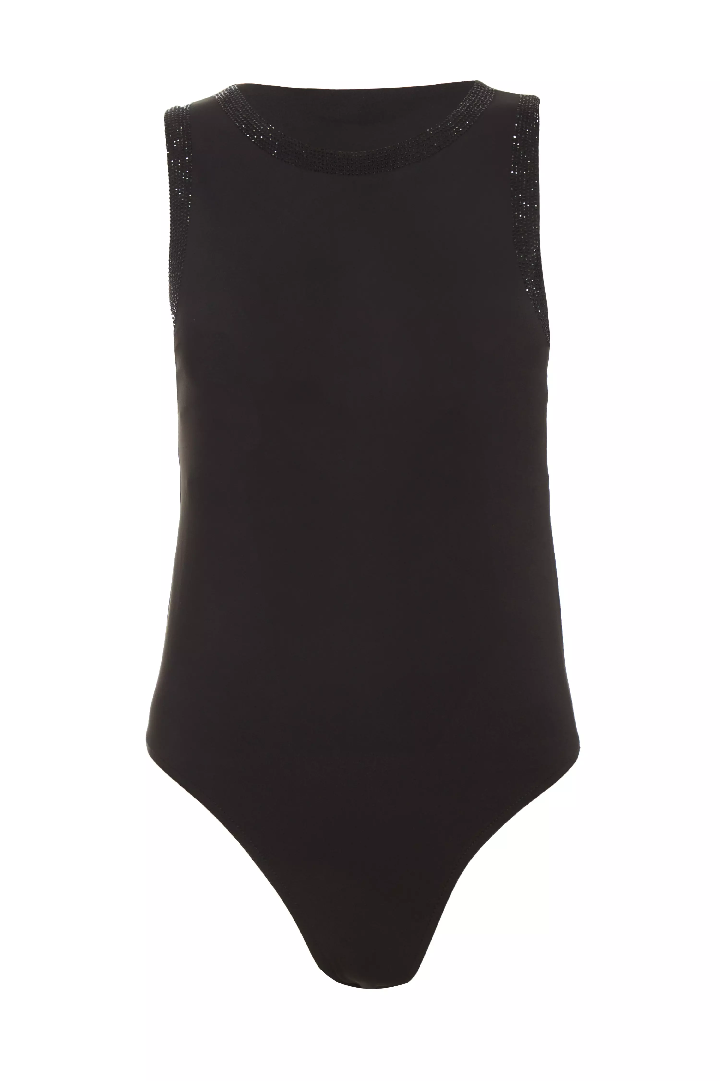 Black Diamante Trim Bodysuit