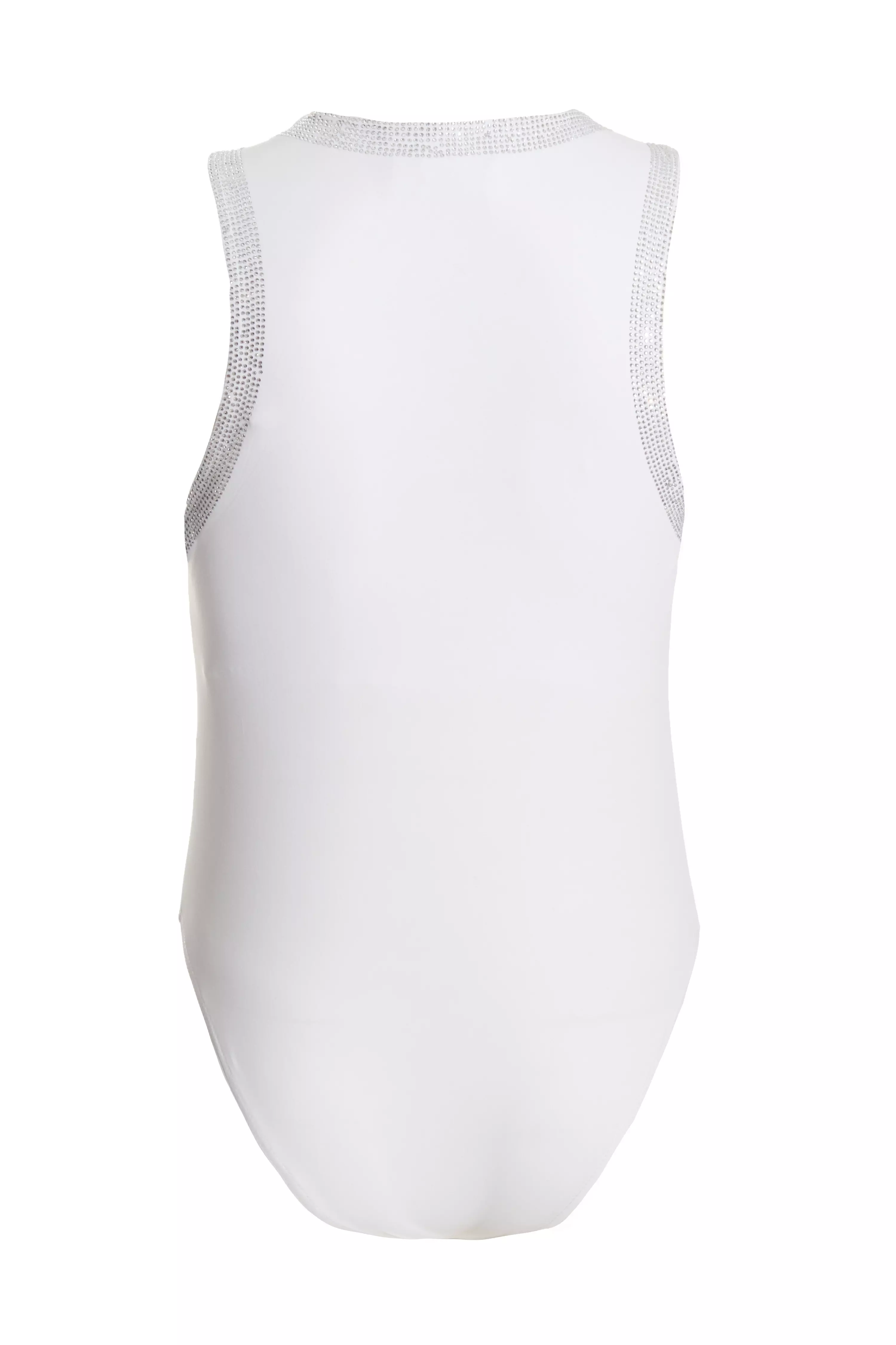 White Diamante Trim Bodysuit