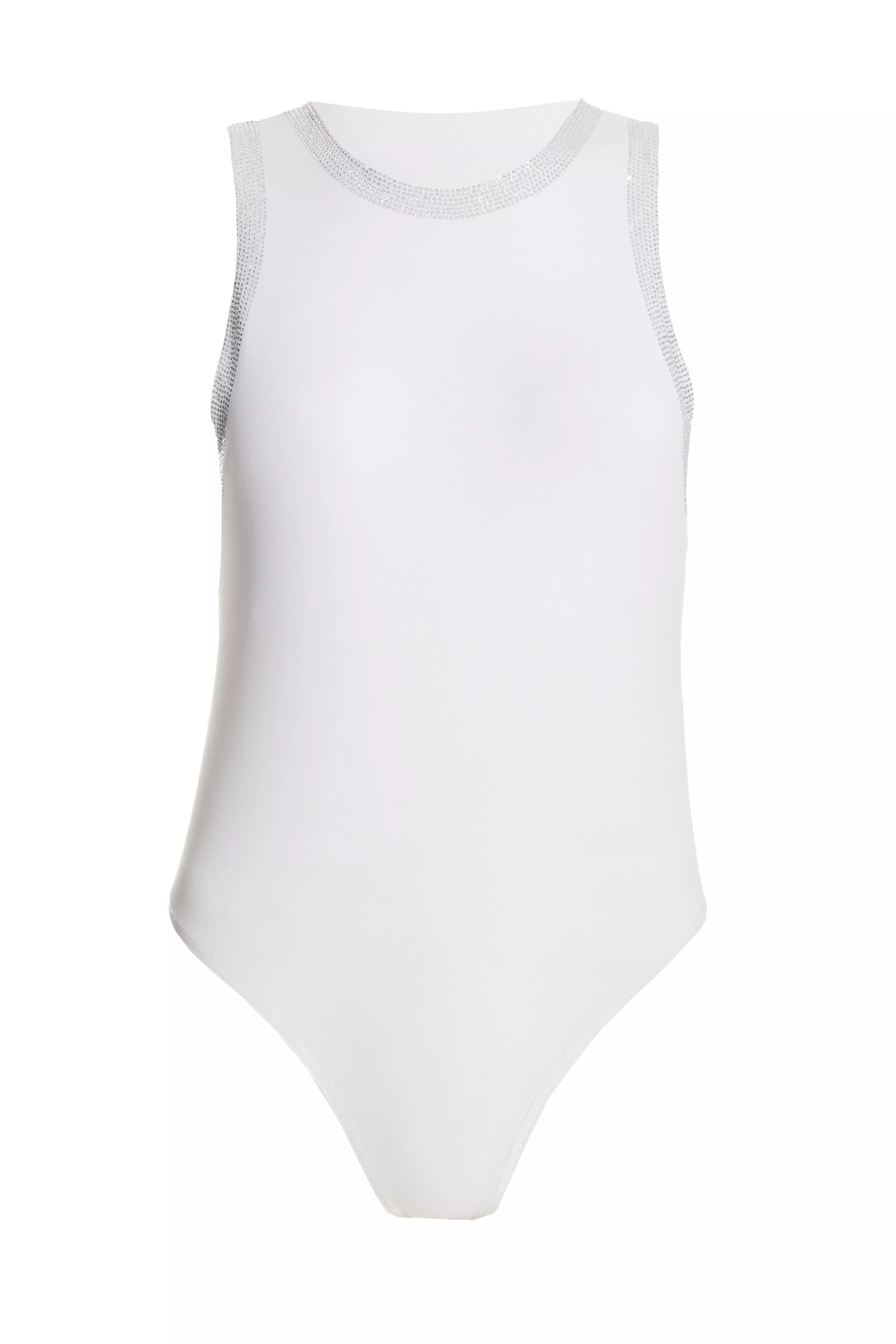 White Diamante Trim Bodysuit