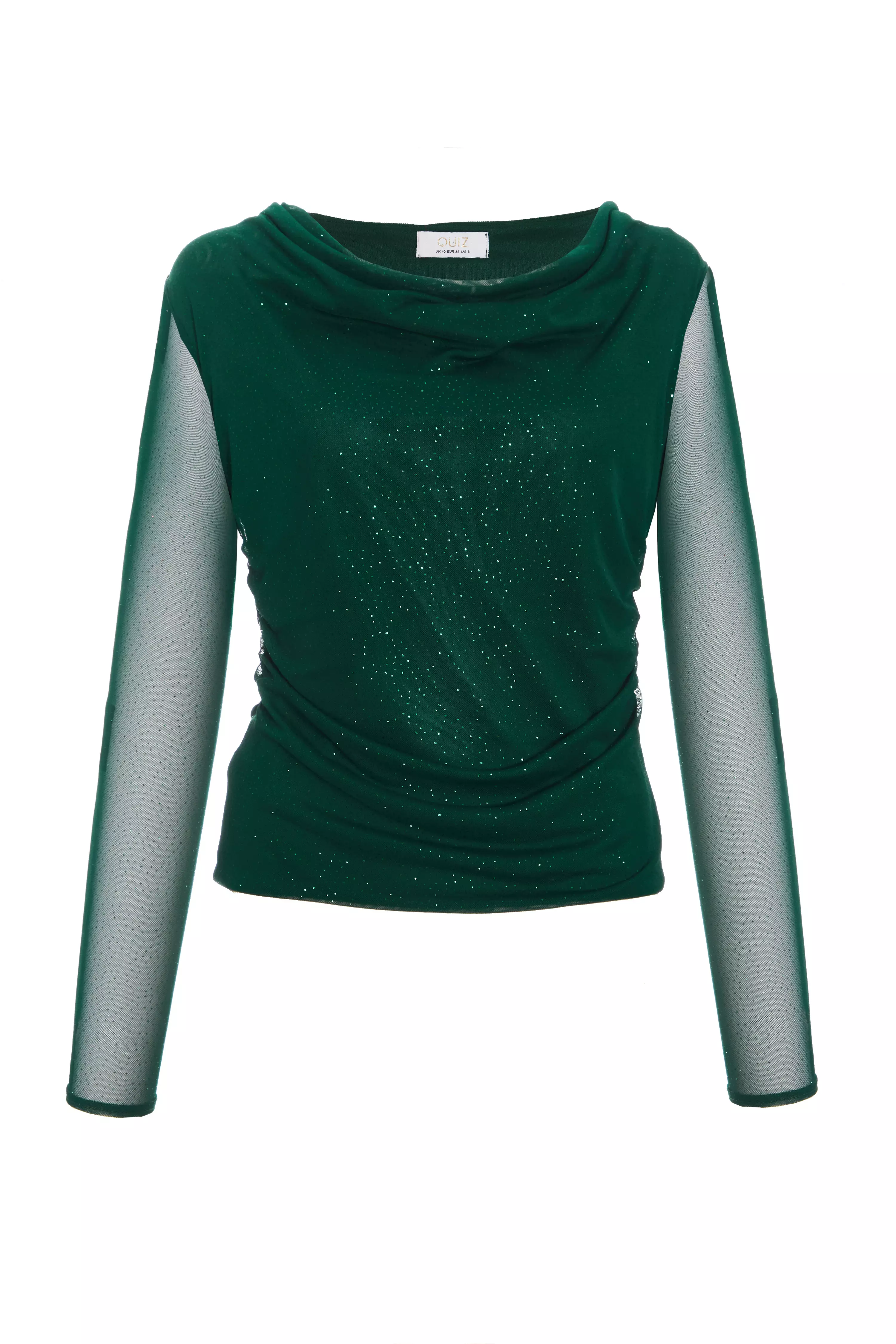 Green Glitter Mesh Crop Top