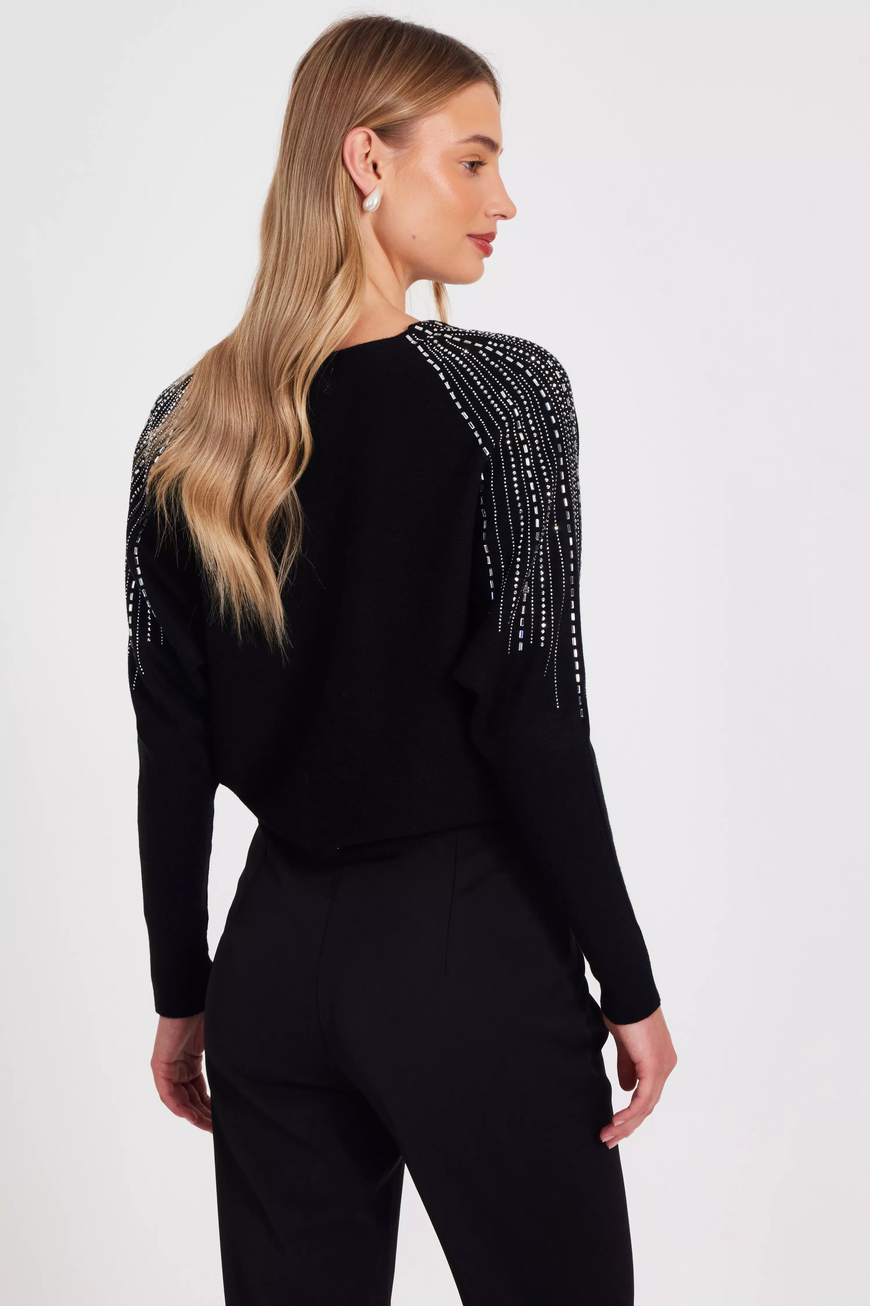 Black Knitted Diamante Jumper