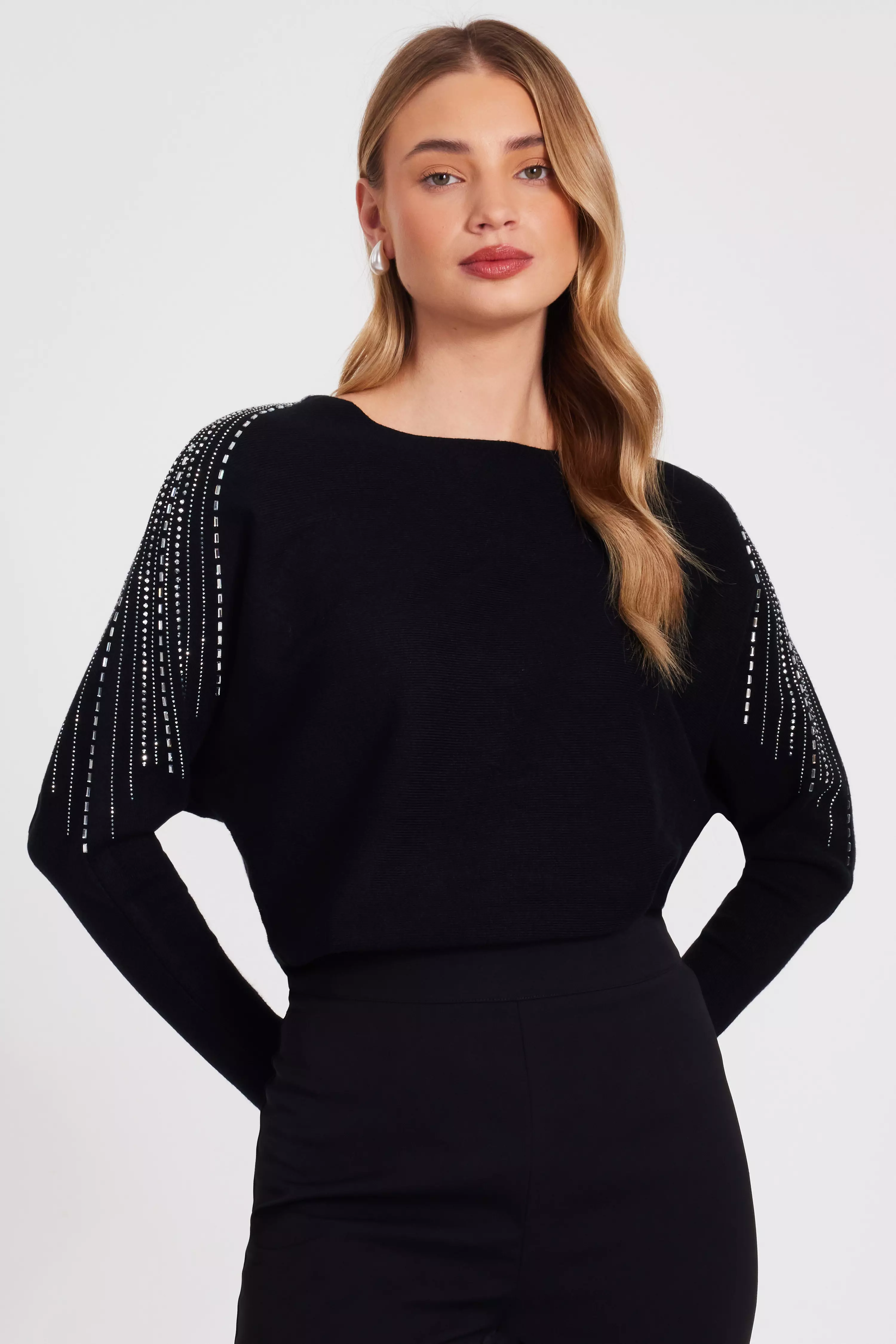 Black Knitted Diamante Jumper