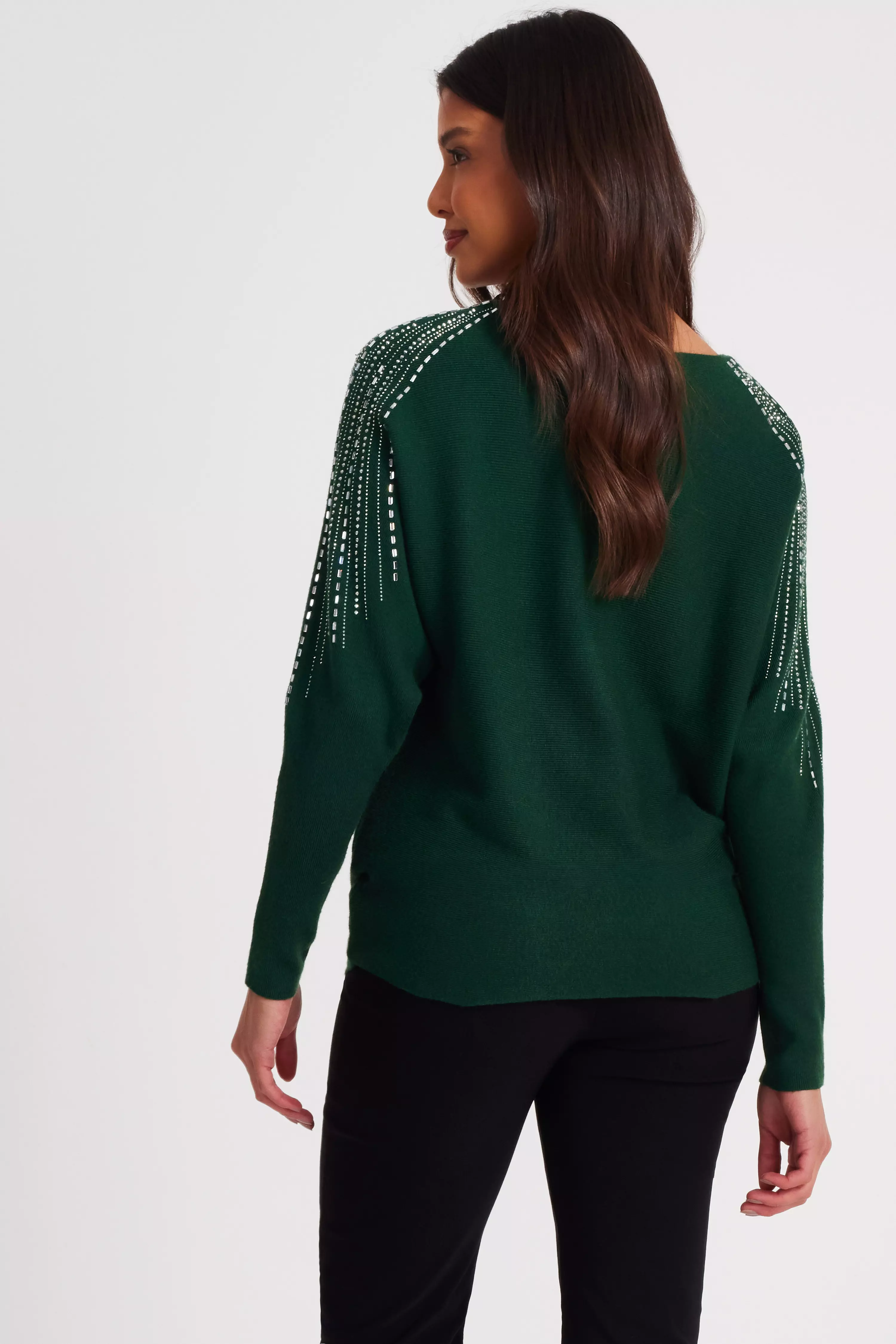 Bottle Green Knitted Diamante Jumper