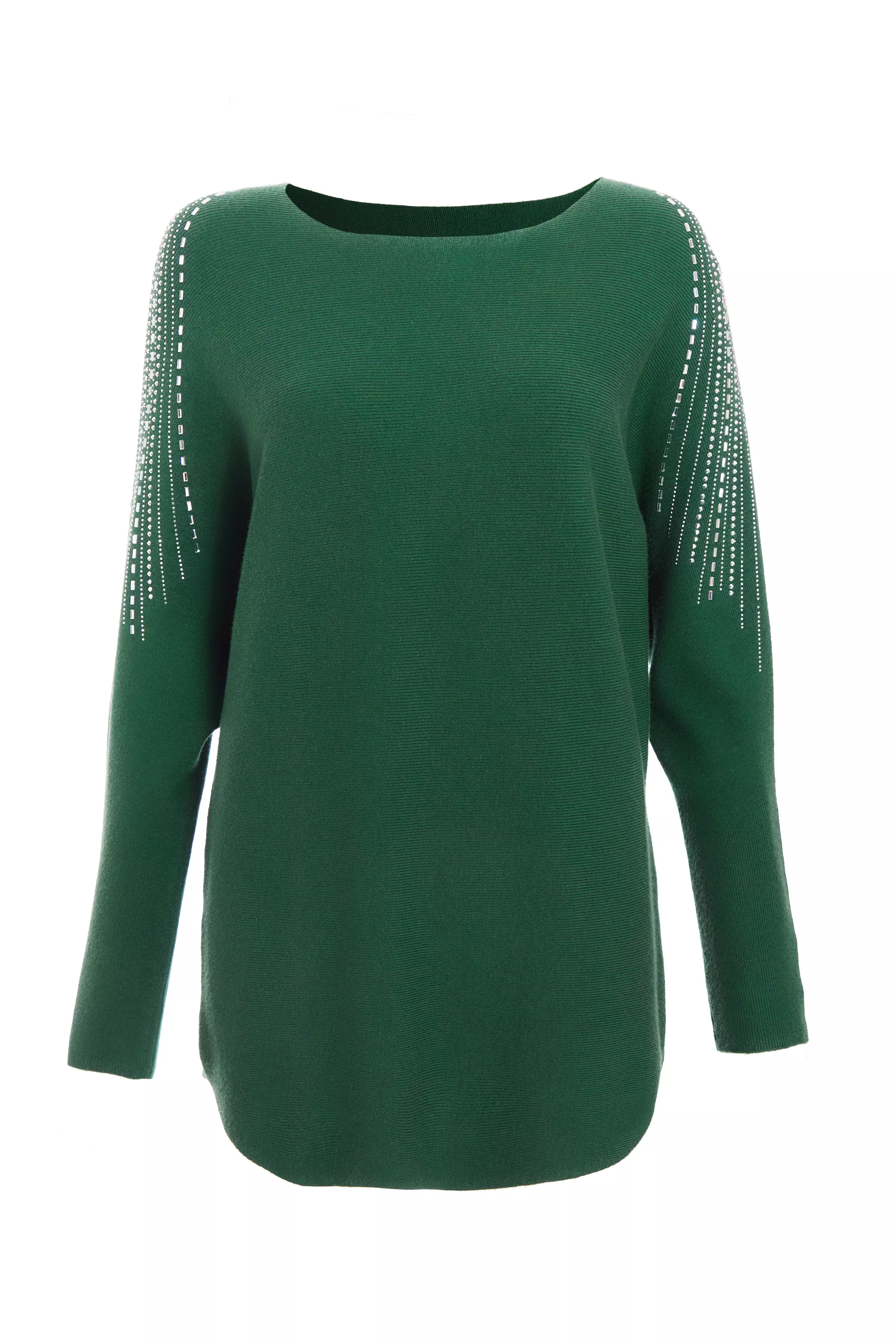 Bottle Green Knitted Diamante Jumper