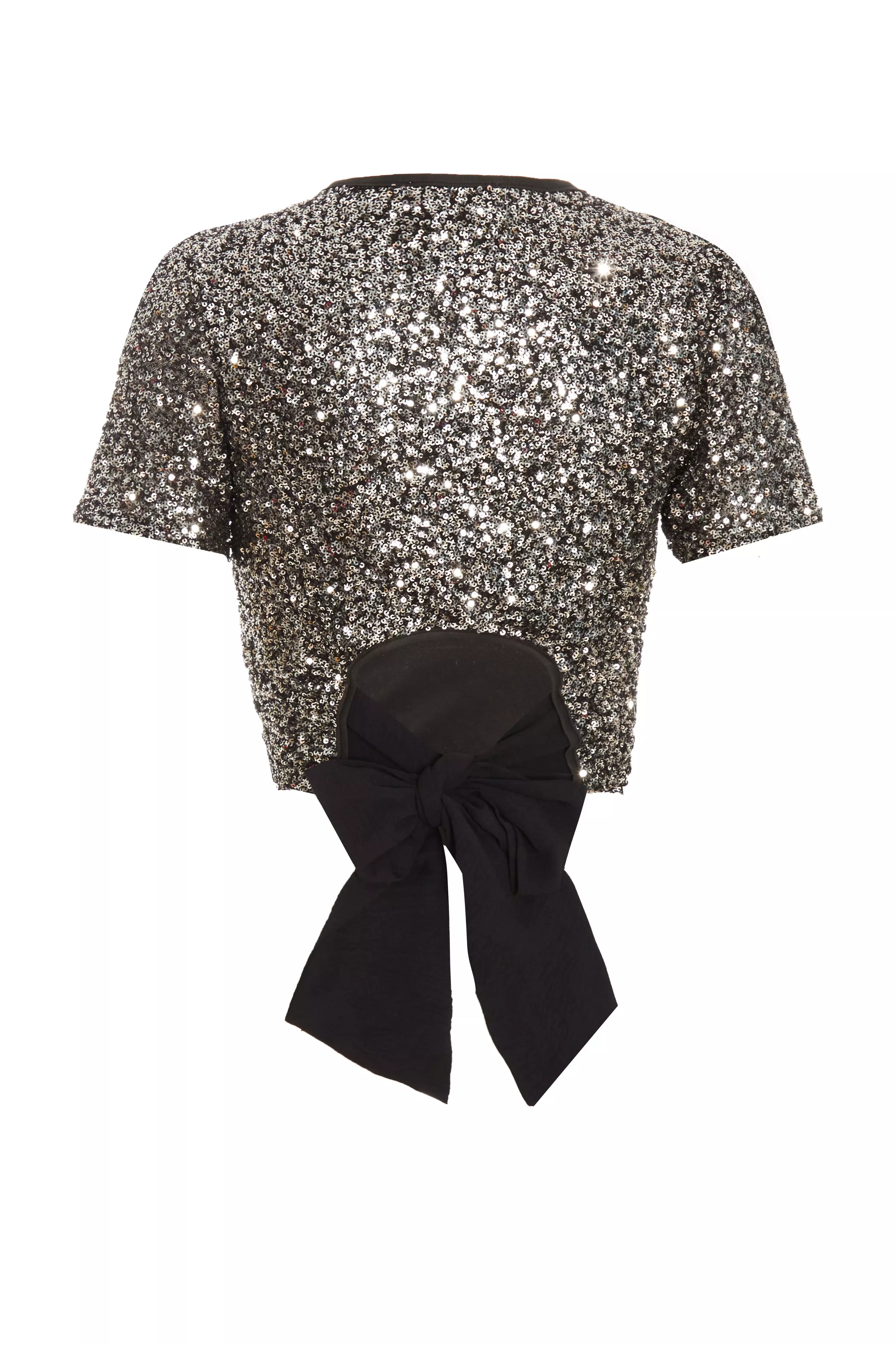 Black Sequin Crop Top