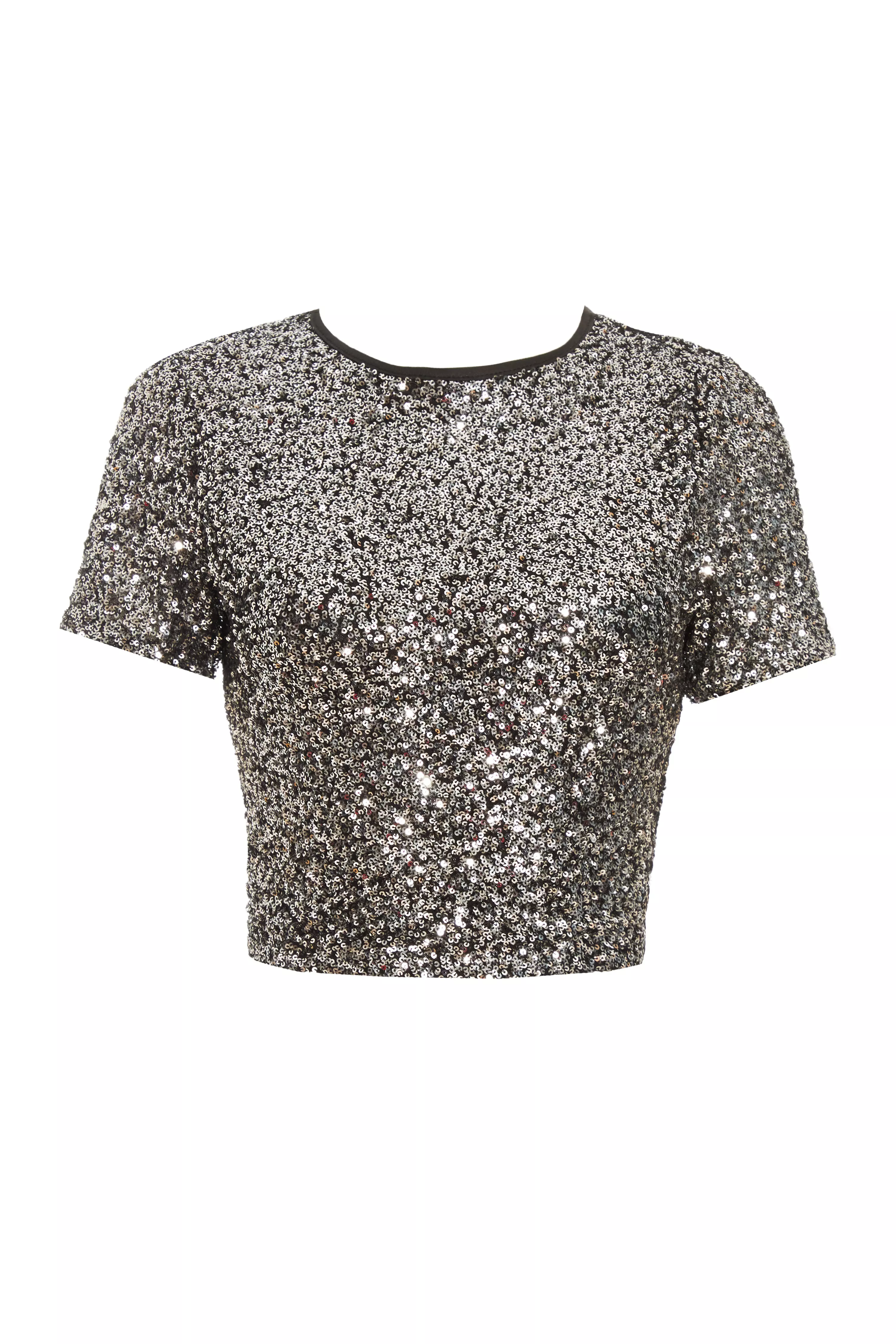 Black Sequin Crop Top