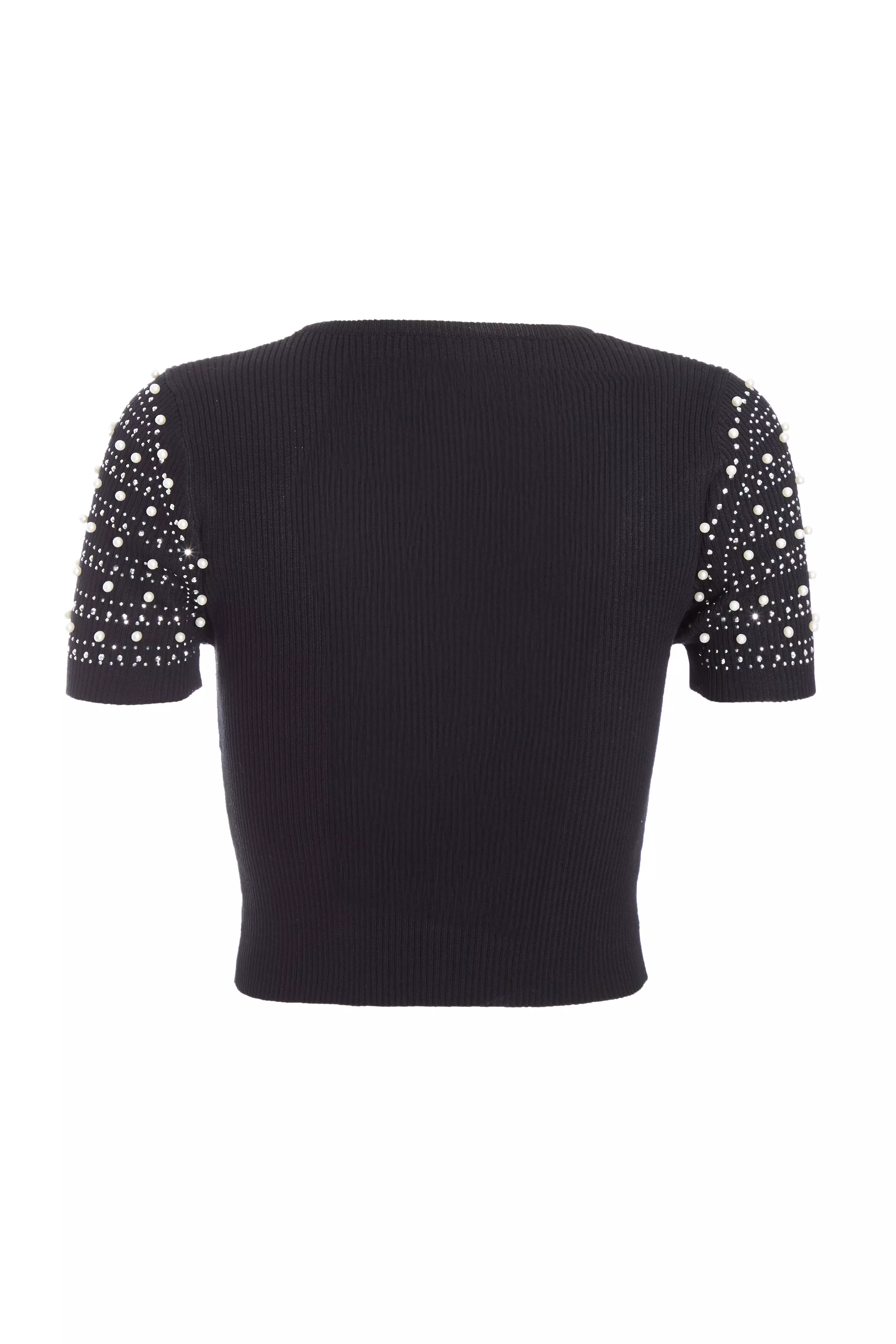 Black Knit Embellished Crop Top