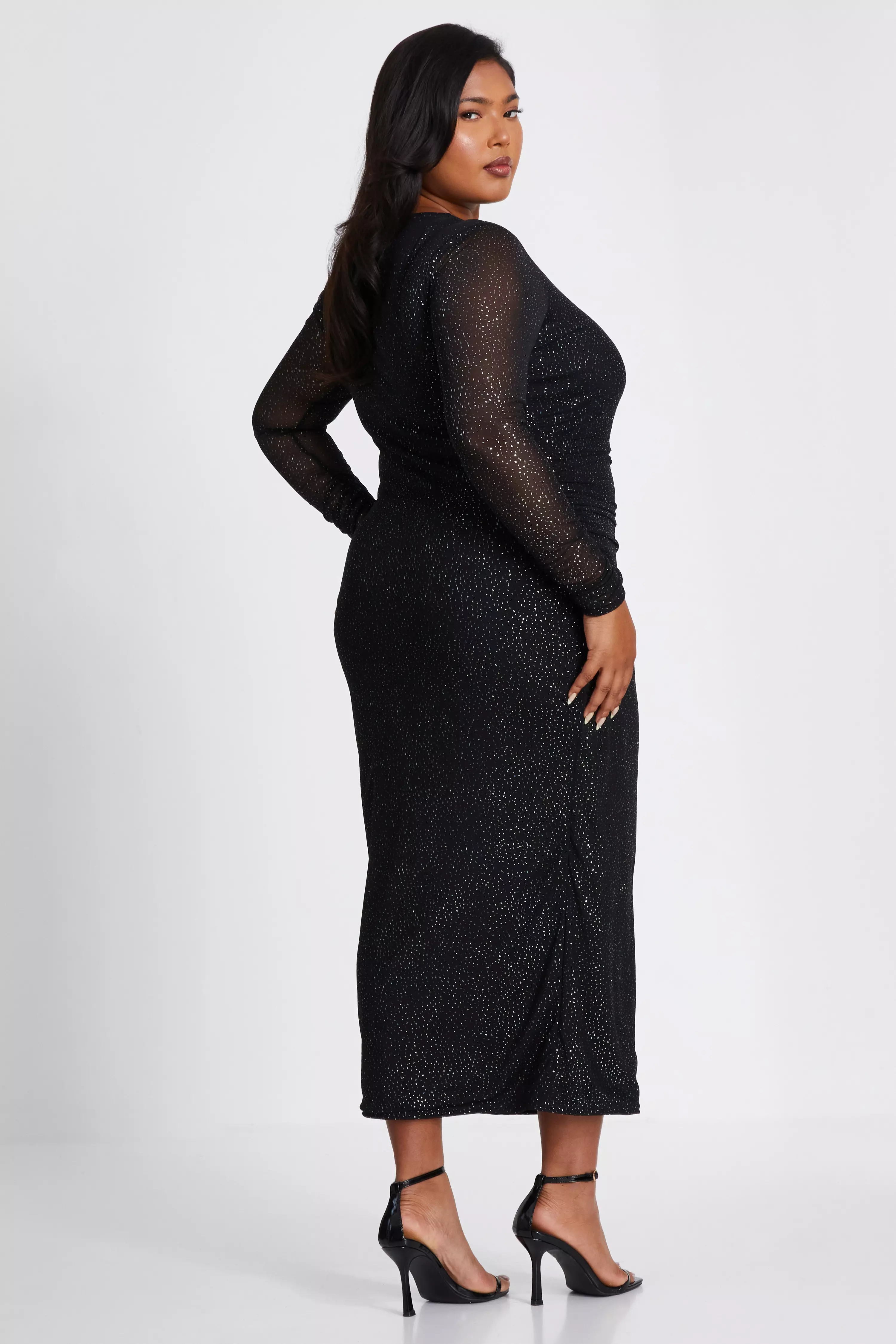 Curve Black Glitter Mesh Midaxi Dress