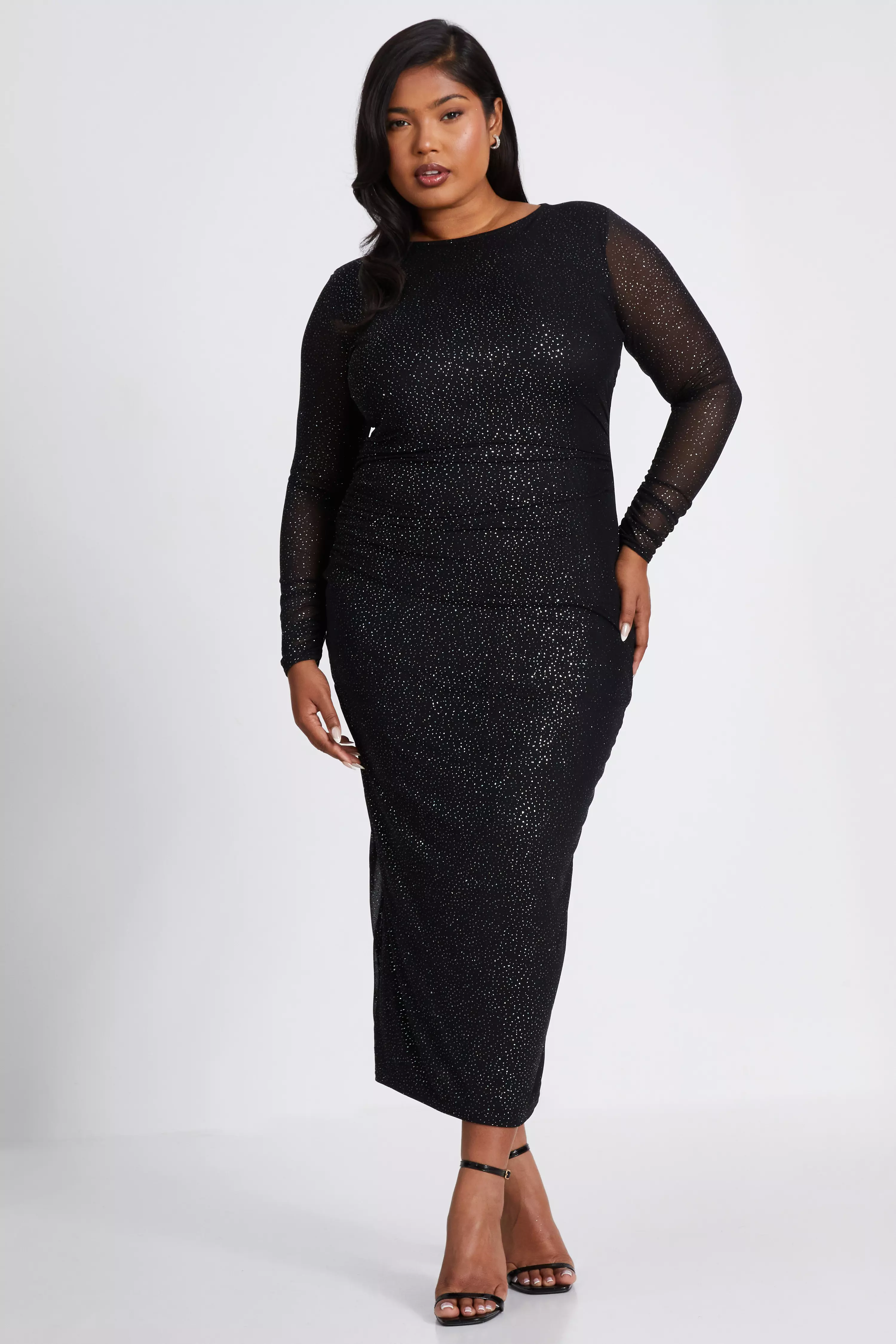 Curve Black Glitter Mesh Midaxi Dress