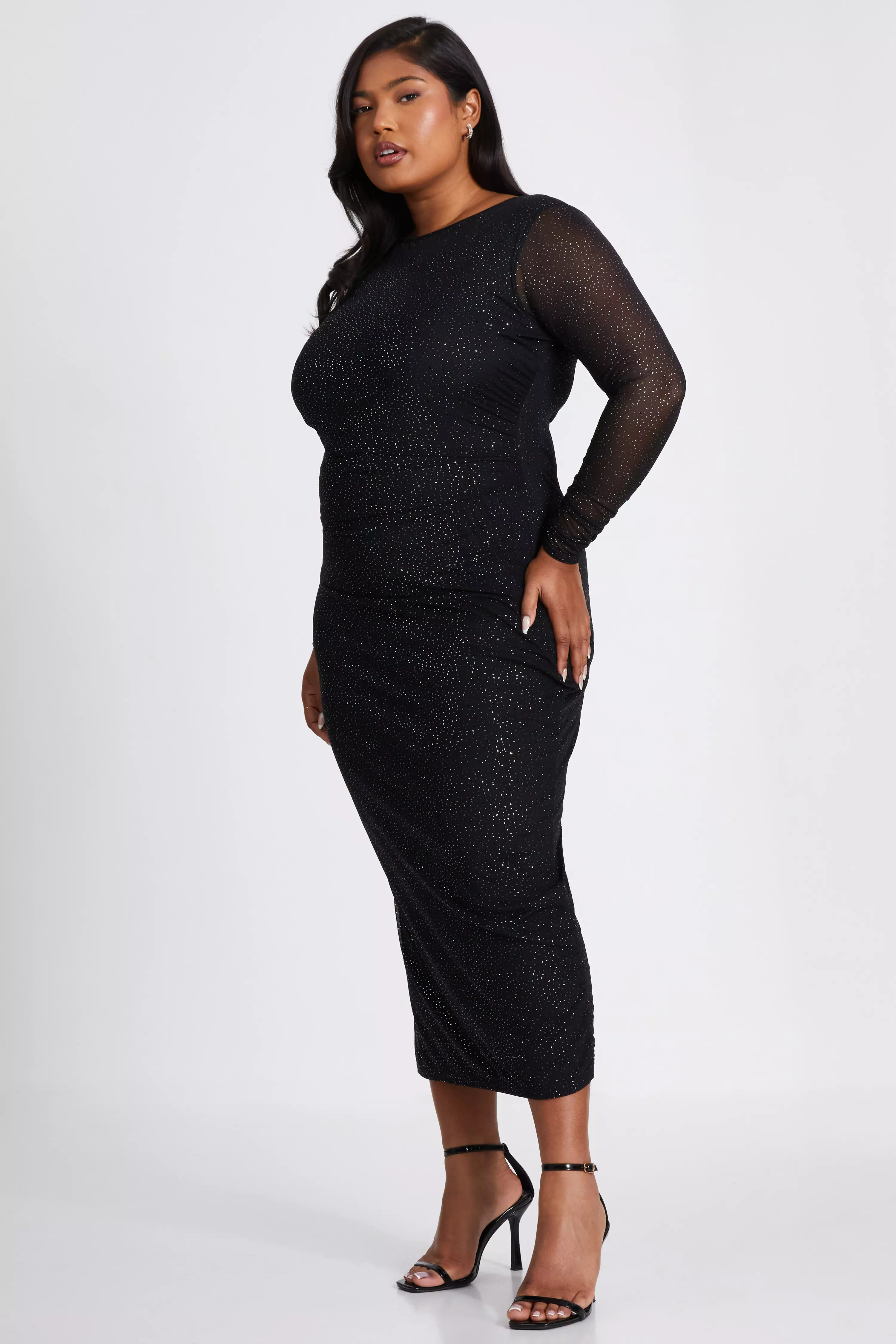 Curve Black Glitter Mesh Midaxi Dress