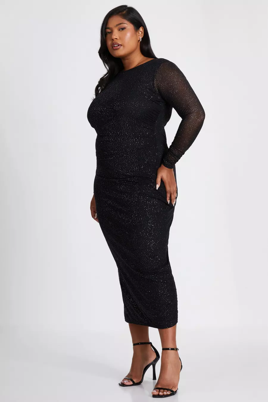 Curve Black Glitter Mesh Midaxi Dress QUIZ Clothing